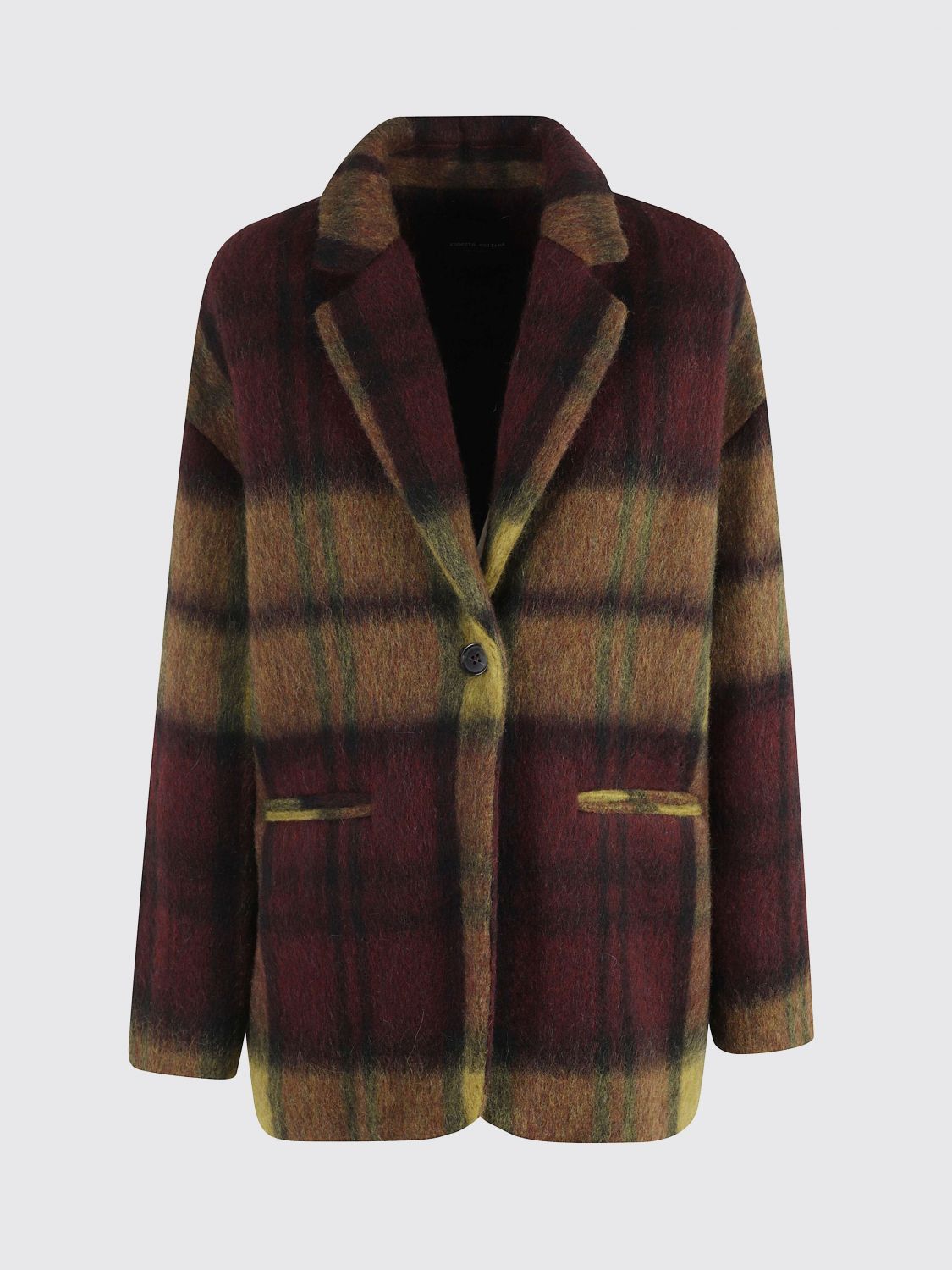 Roberto Collina Loose-fit Bordeaux Wool Jacket With Check Pattern In Burgundy
