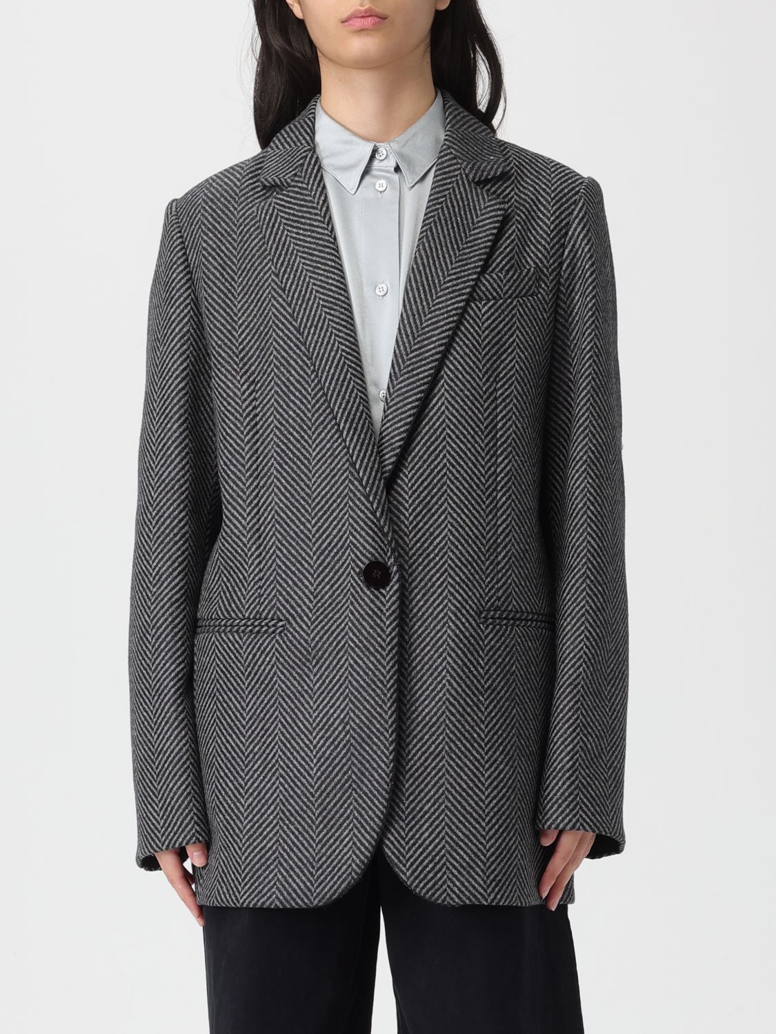 Forte Forte Herringbone Pattern Blazer Front Pockets In Gray