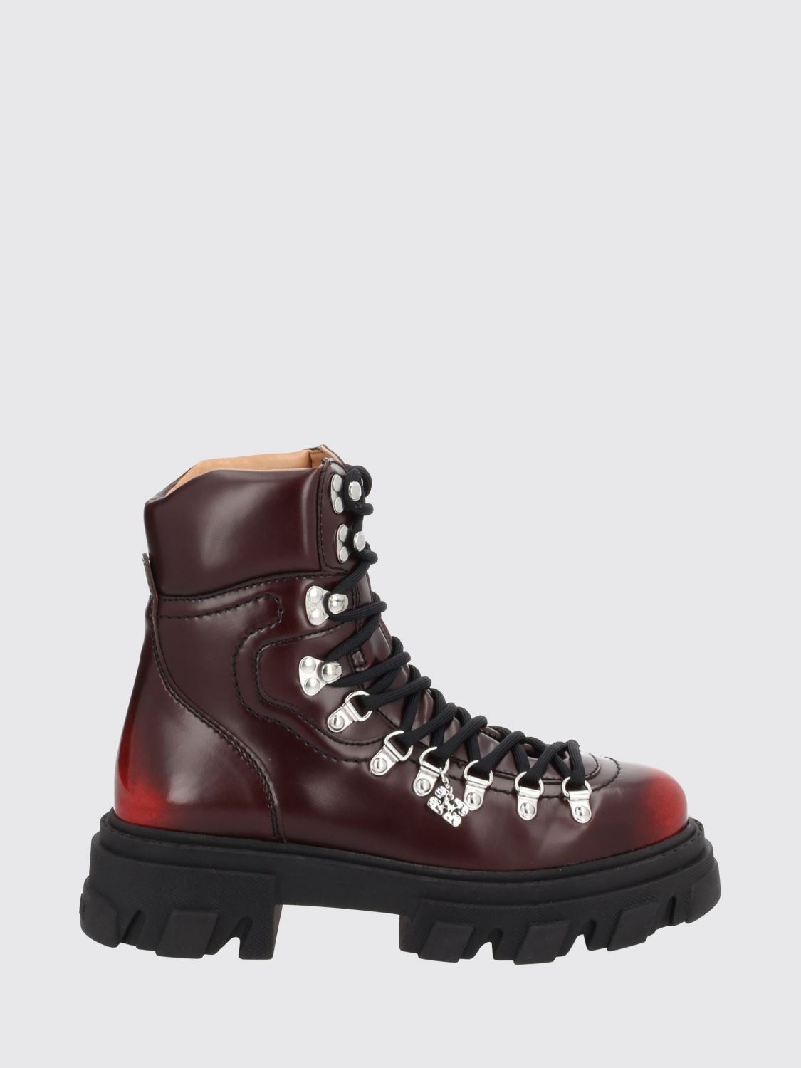 Ganni Burgundy Cleated Mountain Boots In Burgundy