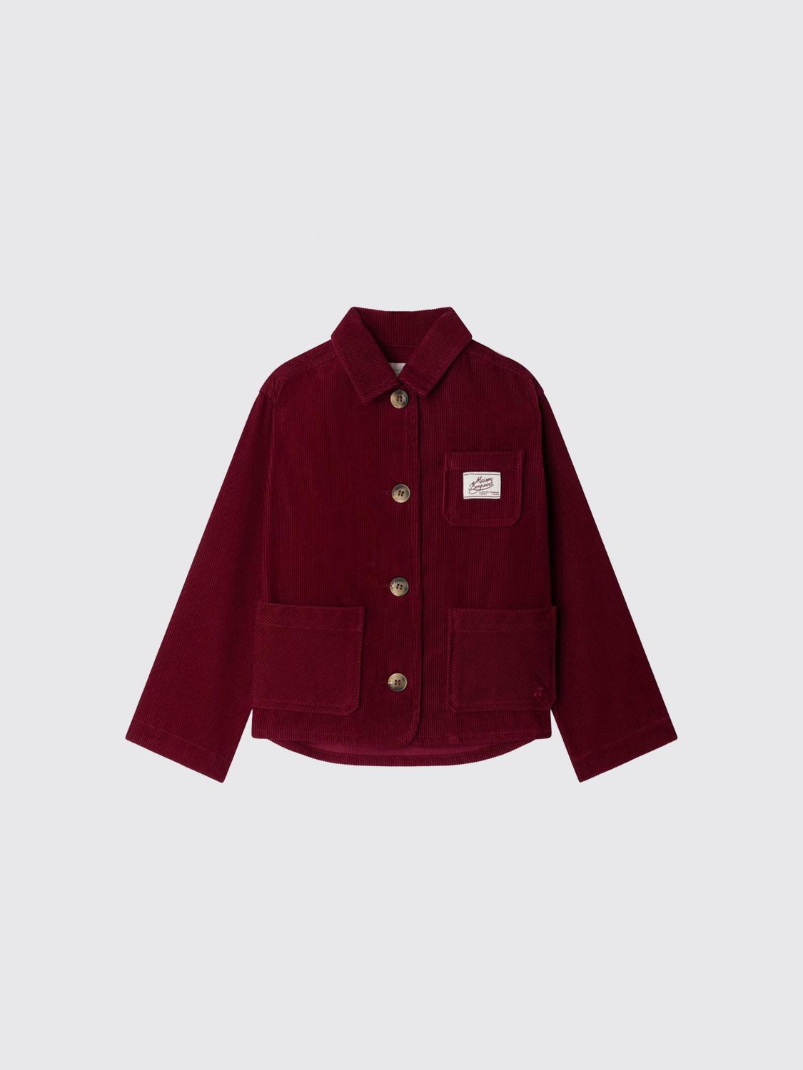 Bonpoint Corduroy Edith Jacket With Embroidered Cherry In Burgundy