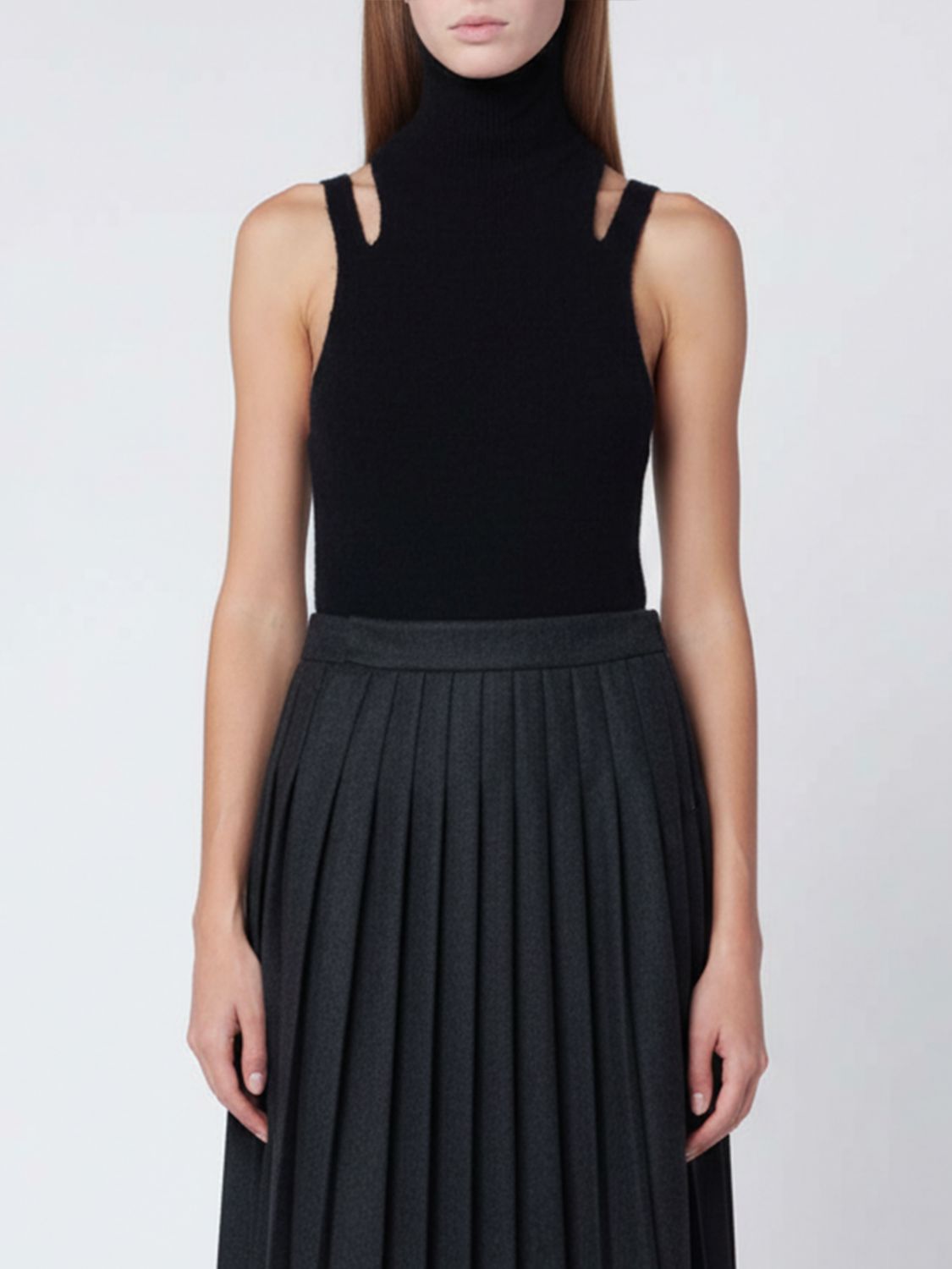 Roberto Collina Black Cashmere Blend Turtleneck Top In Black