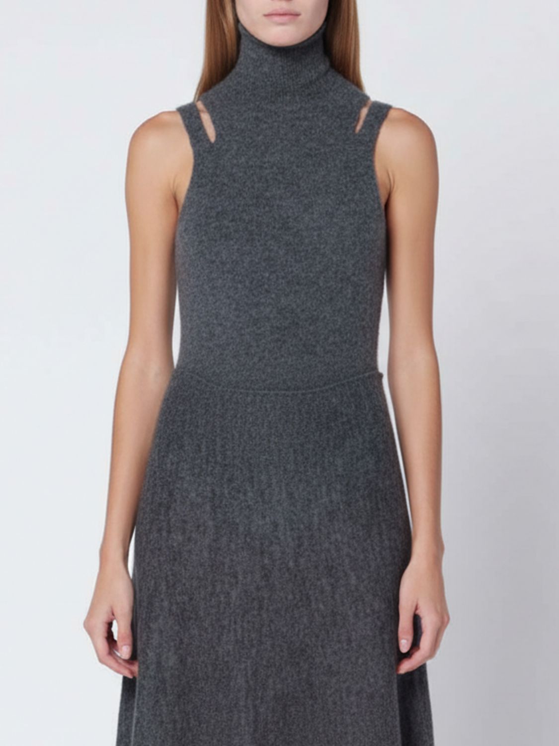 Roberto Collina Cashmere Blend Sleeveless Turtleneck Knit Top In Gray