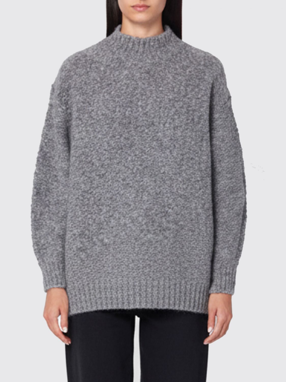 Isabel Marant Relaxed High Neck Sweater With Ribbed Hem And Dropped Shoulders In Gray