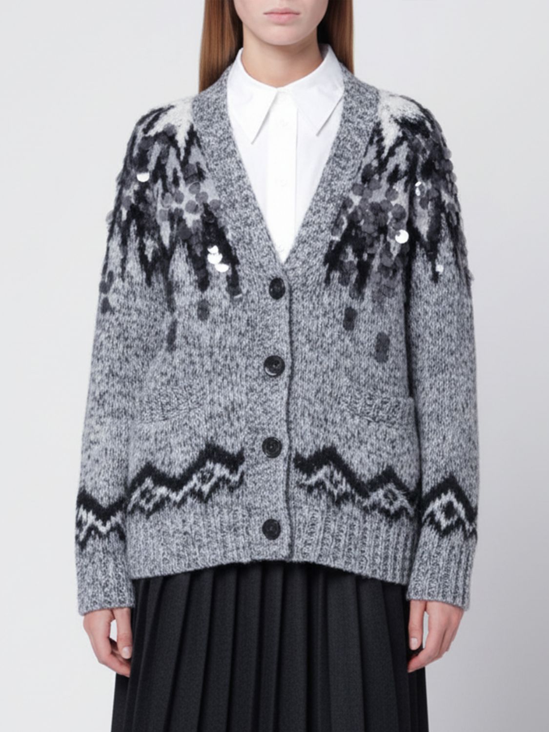 Roberto Collina Grey Wool-blend Cardigan With Sequins In Gray