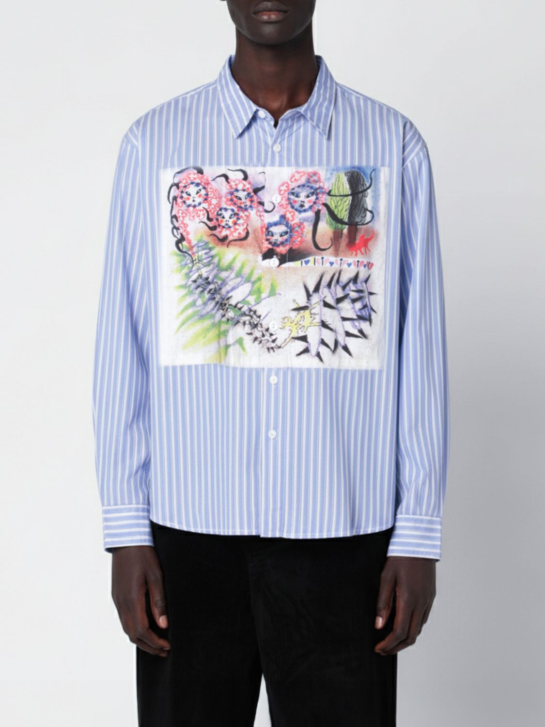 Brain Dead Light Blue Striped Shirt With Painted Patch In Blue