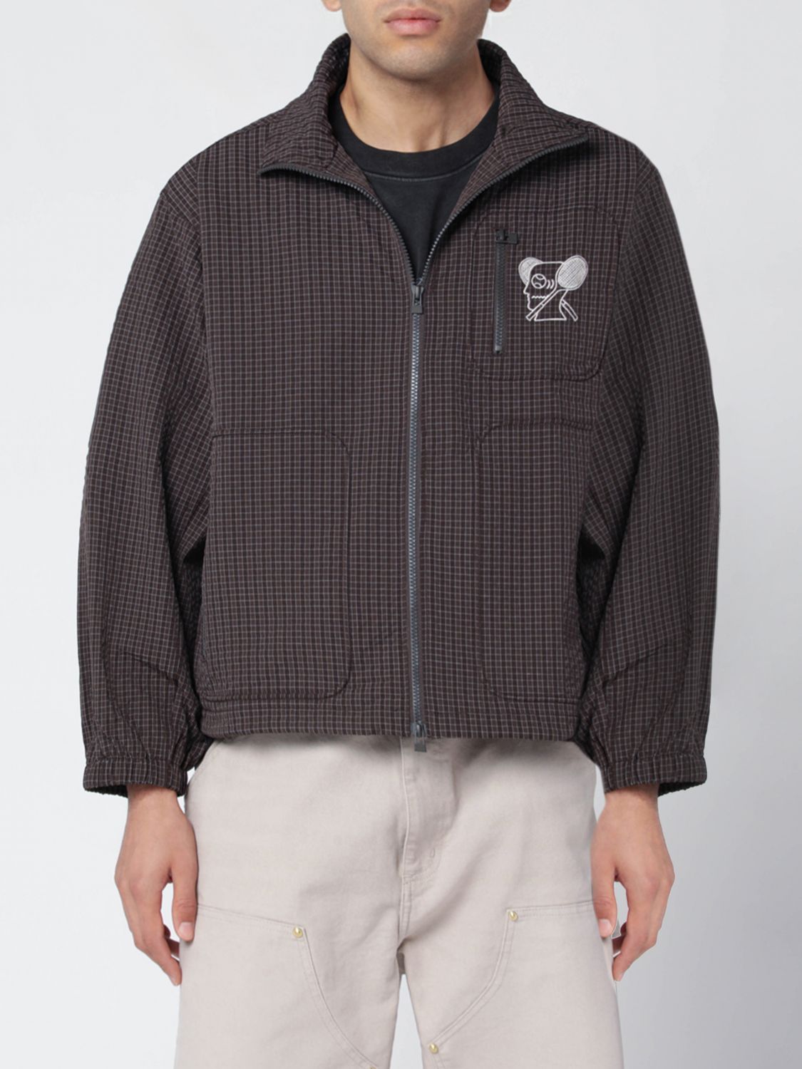 Brain Dead Brown Zip Jacket With Check Motif In Brown