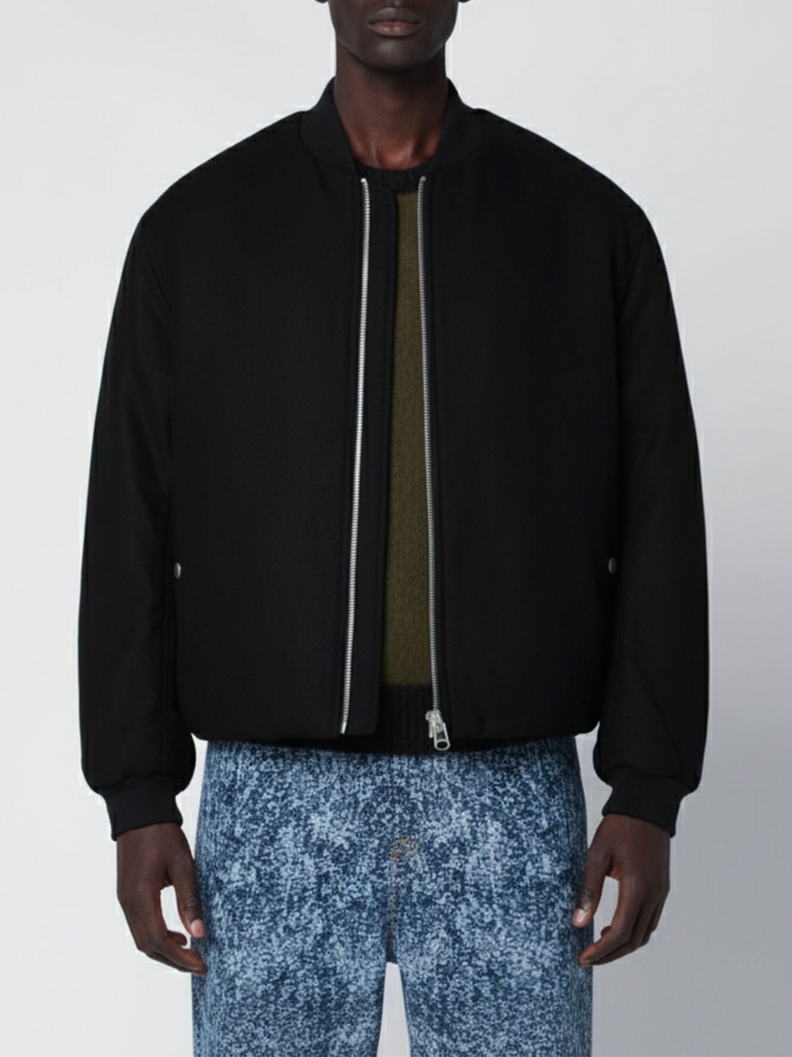 Oamc Wool Blend Bomber Jacket With Ribbed Cuffs And Hem In Black