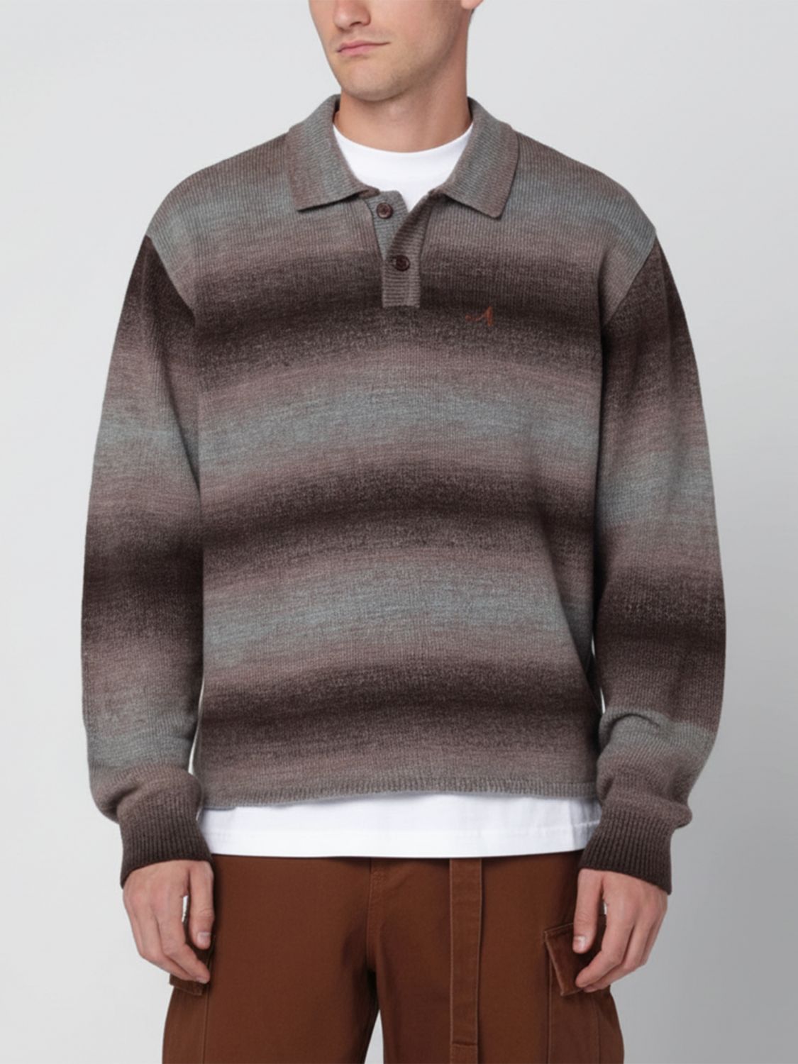 Awake Ny Brown Striped Polo Sweater In Brown