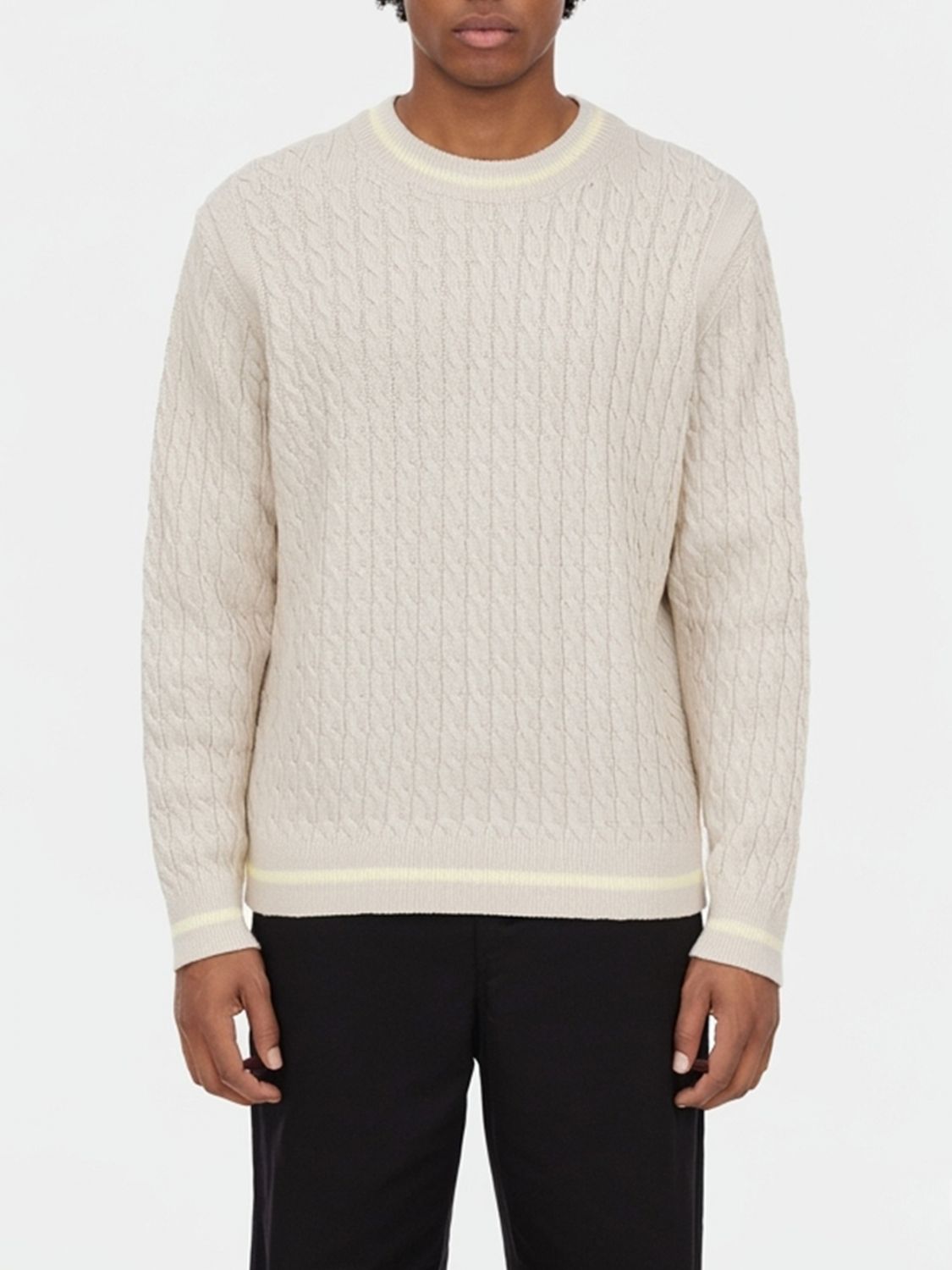Eleventy Cable-knit Ribbed-edge Sweater In White