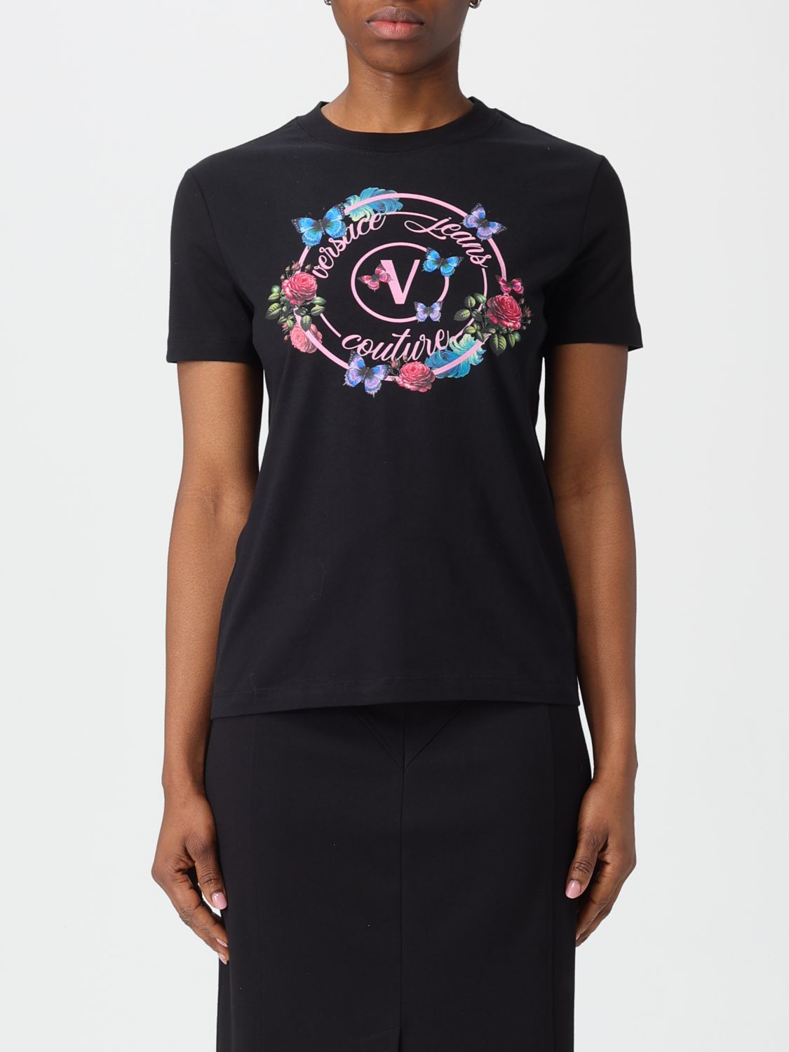 Versace Jeans Couture Crew Neck T-shirt With Print In Black