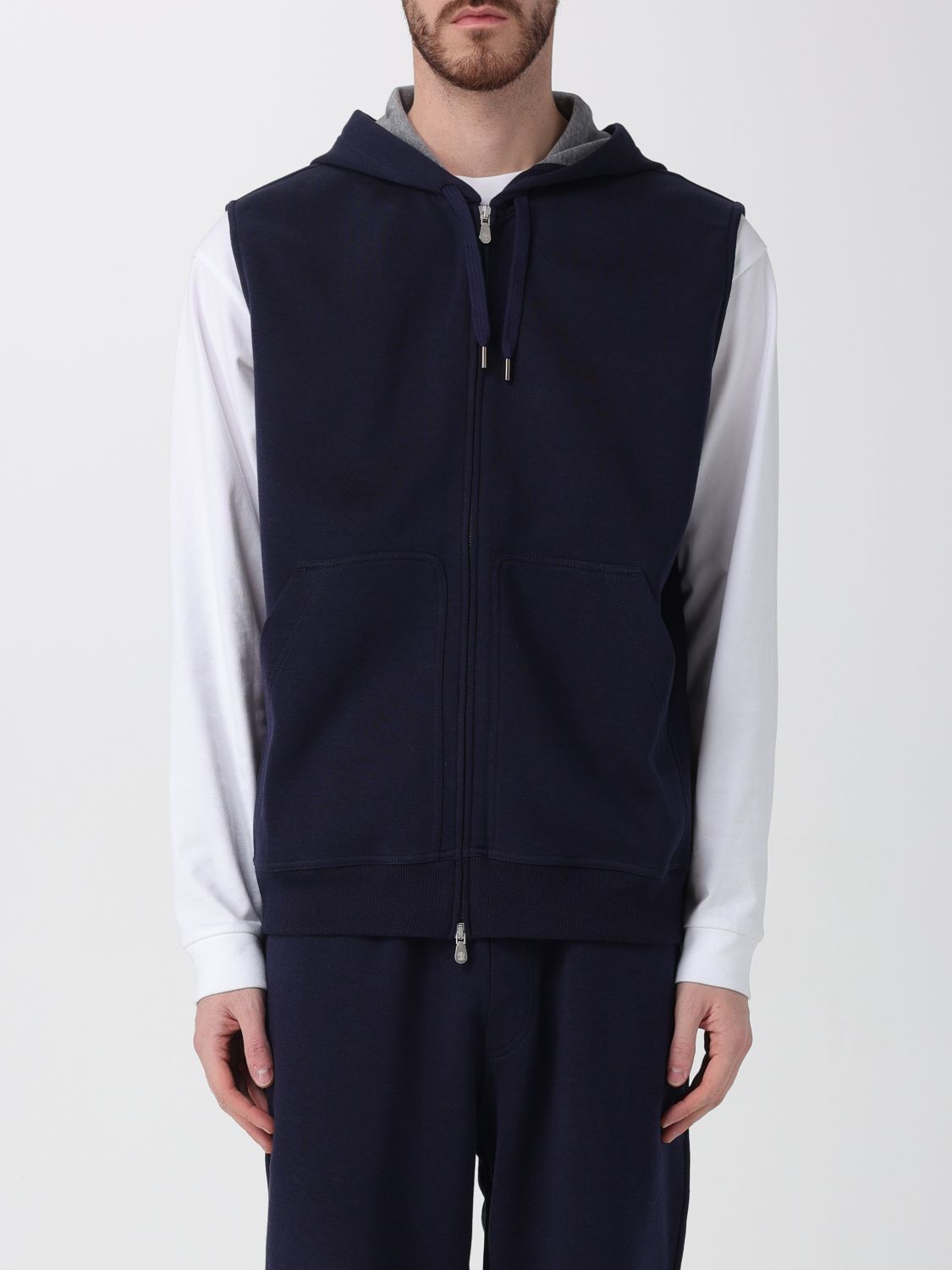 Felpa con cappuccio e zip in misto cotone Brunello Cucinelli