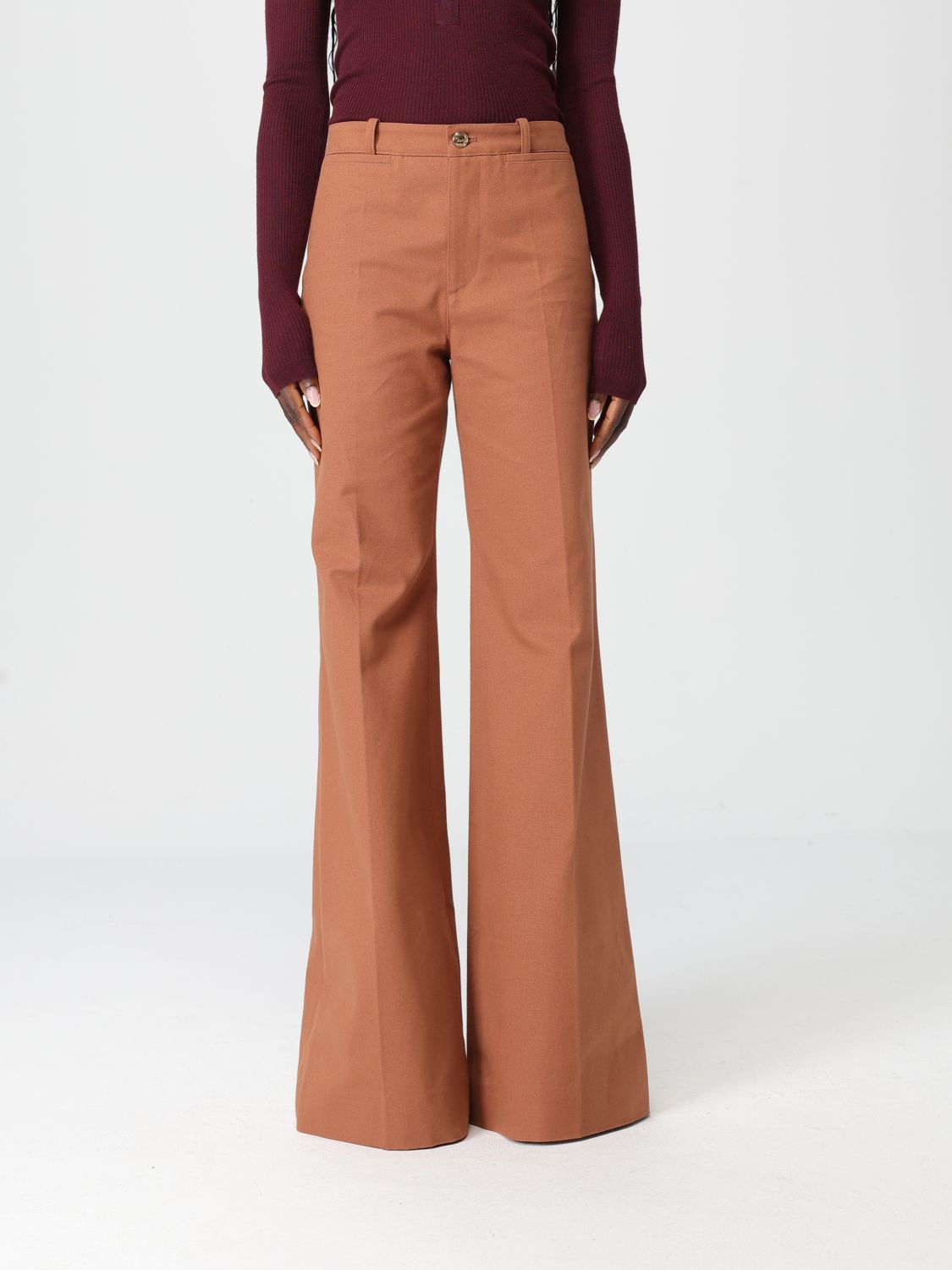 Chloé Organic Cotton Wide-leg Pants In Brown