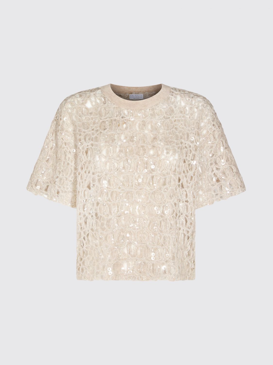 Brunello Cucinelli Short Sleeve Crew Neck Knitwear With Sequins In Animal Print