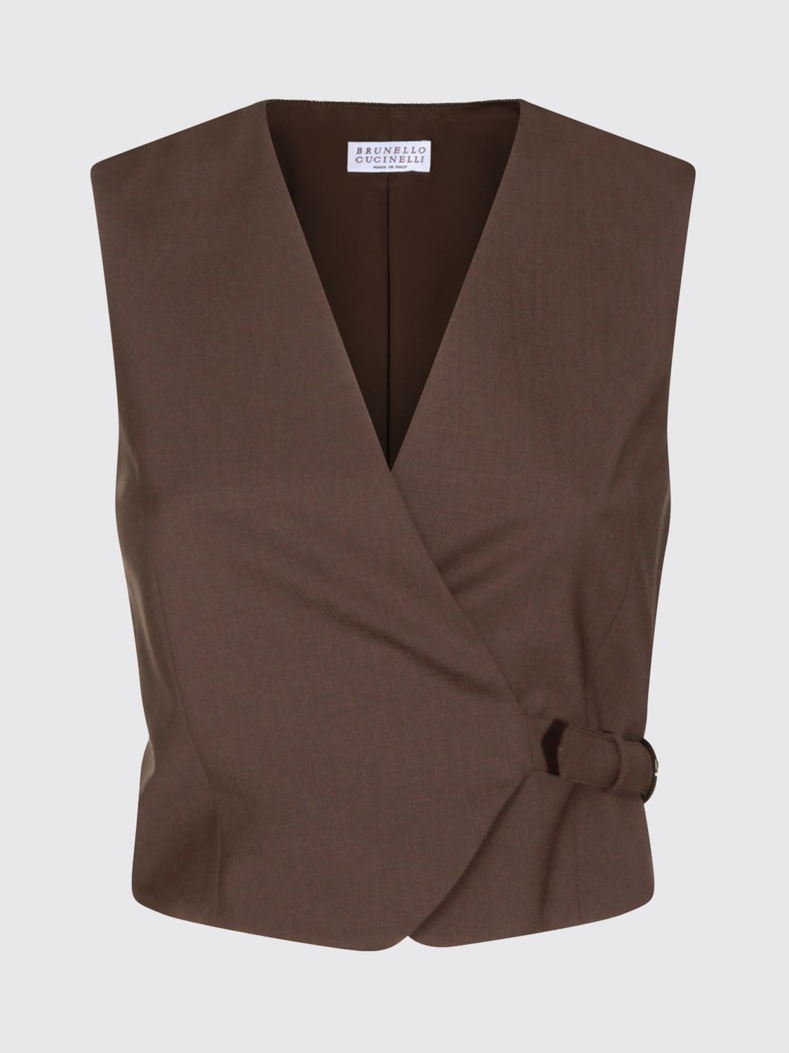 Brunello Cucinelli Sleeveless V-neck Jacket Belted Detail In Brown