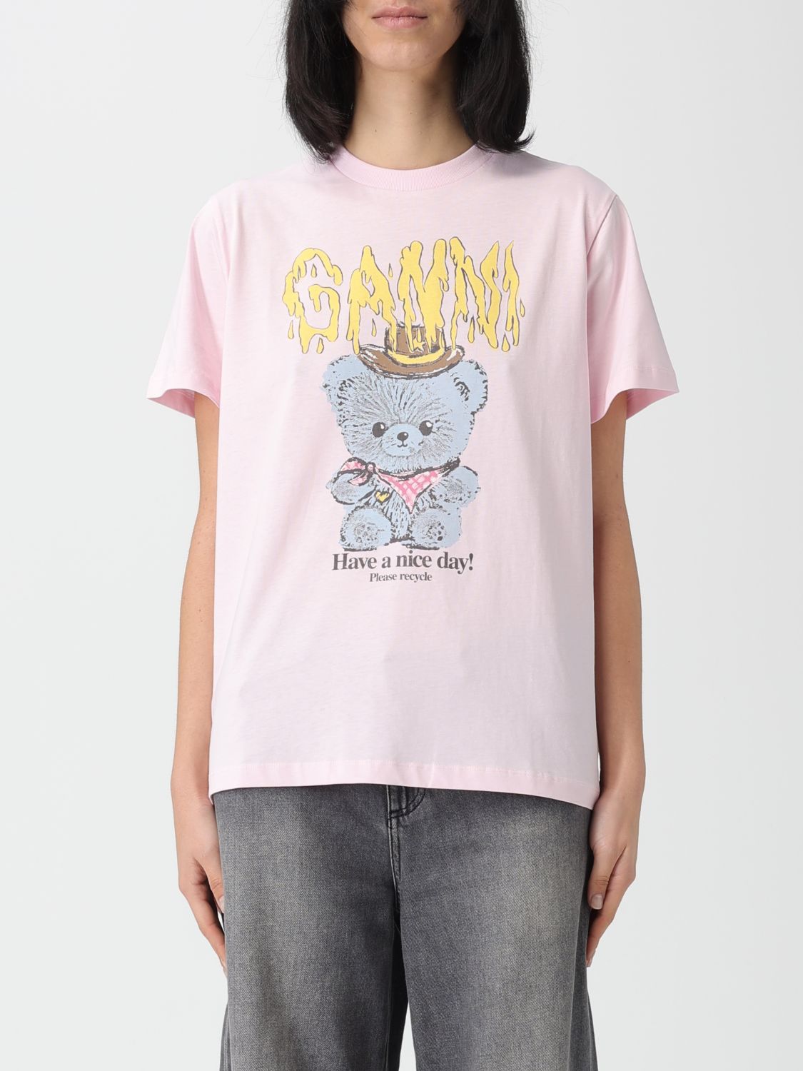 GANNI T-Shirt Woman color Pink　GANNI T シャツ 女性カラー ピンク GANNI