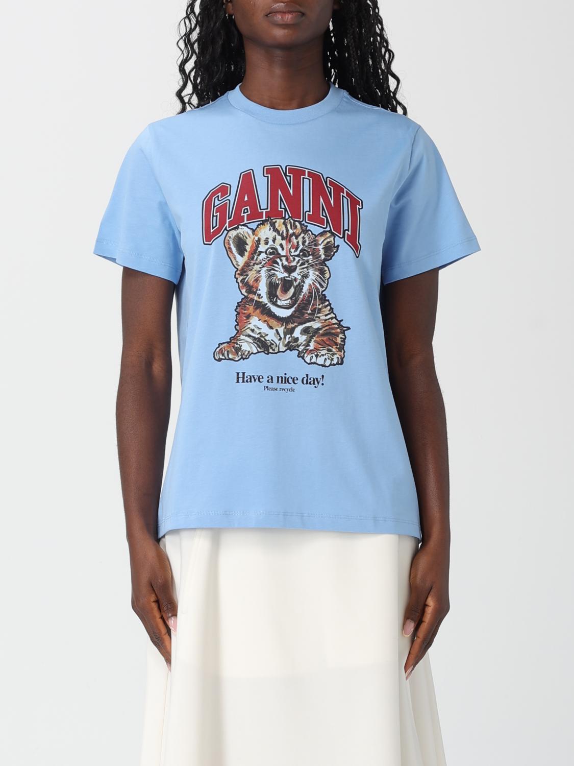 Ganni Basic Jersey Tiger Relaxed T-shirt In Blue