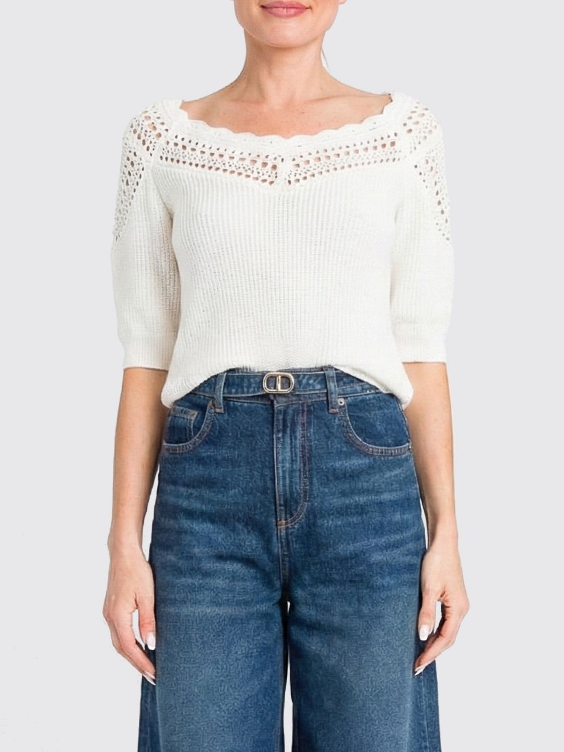 Twinset Top Woman Color Yellow Cream In White