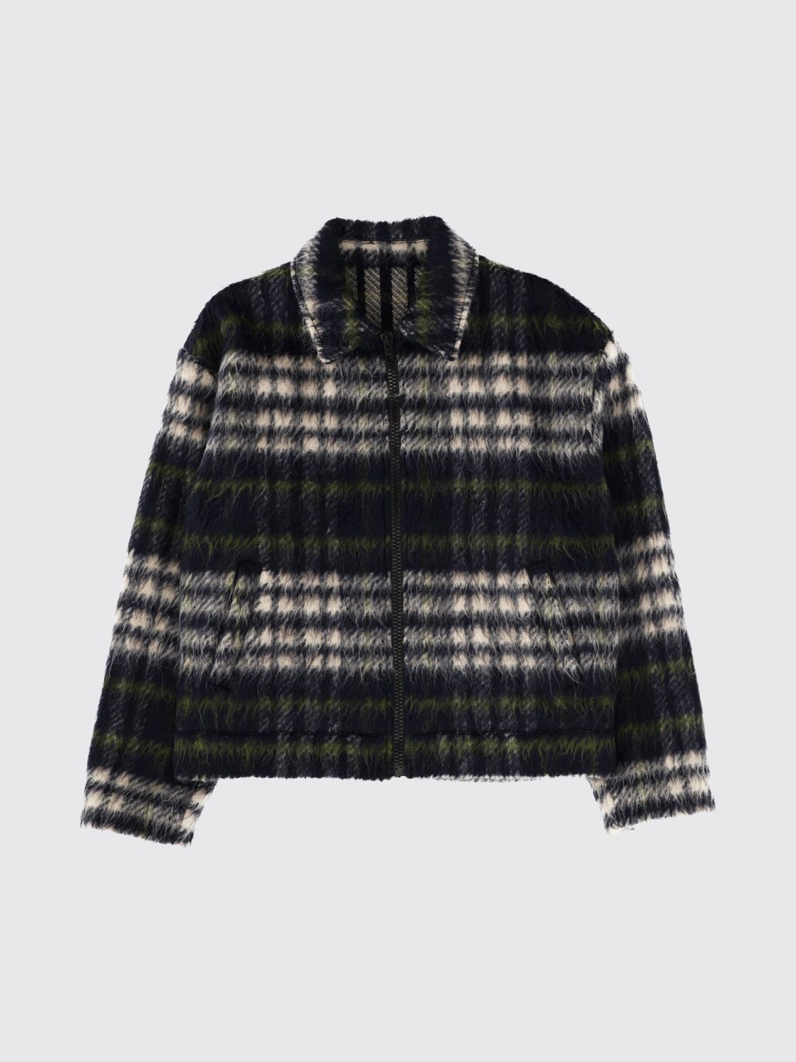 Msgm Check-pattern Zip-up Jacket In Black