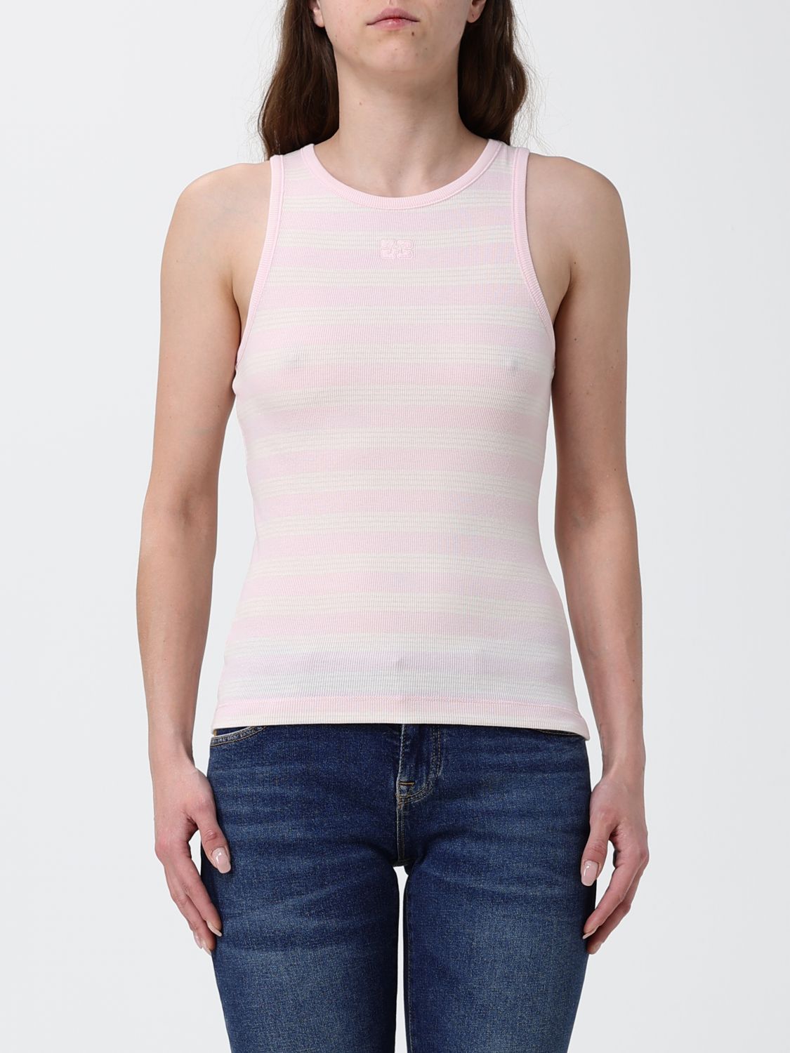 GANNI Top in cotone organico a righe con logo
