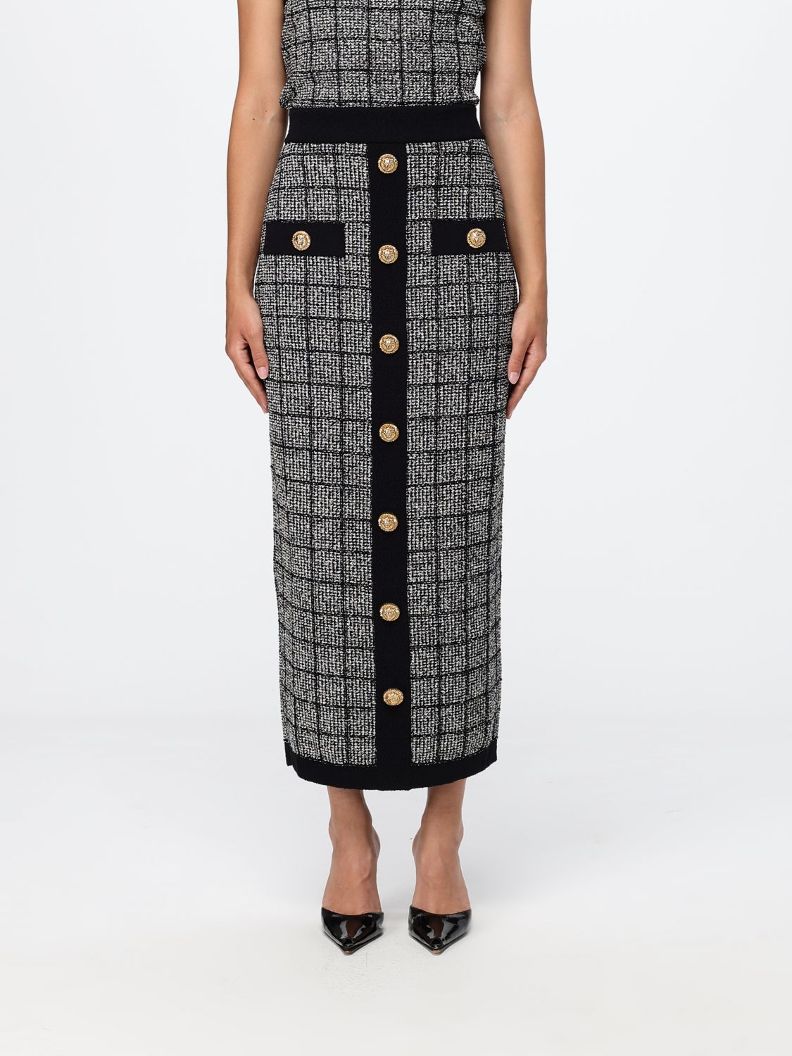 BALMAIN Gonna midi in maglia