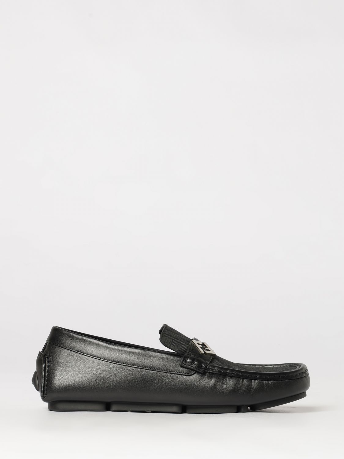 FENDI Mocassino driver FF in pelle e canvas con monogram FF jacquard