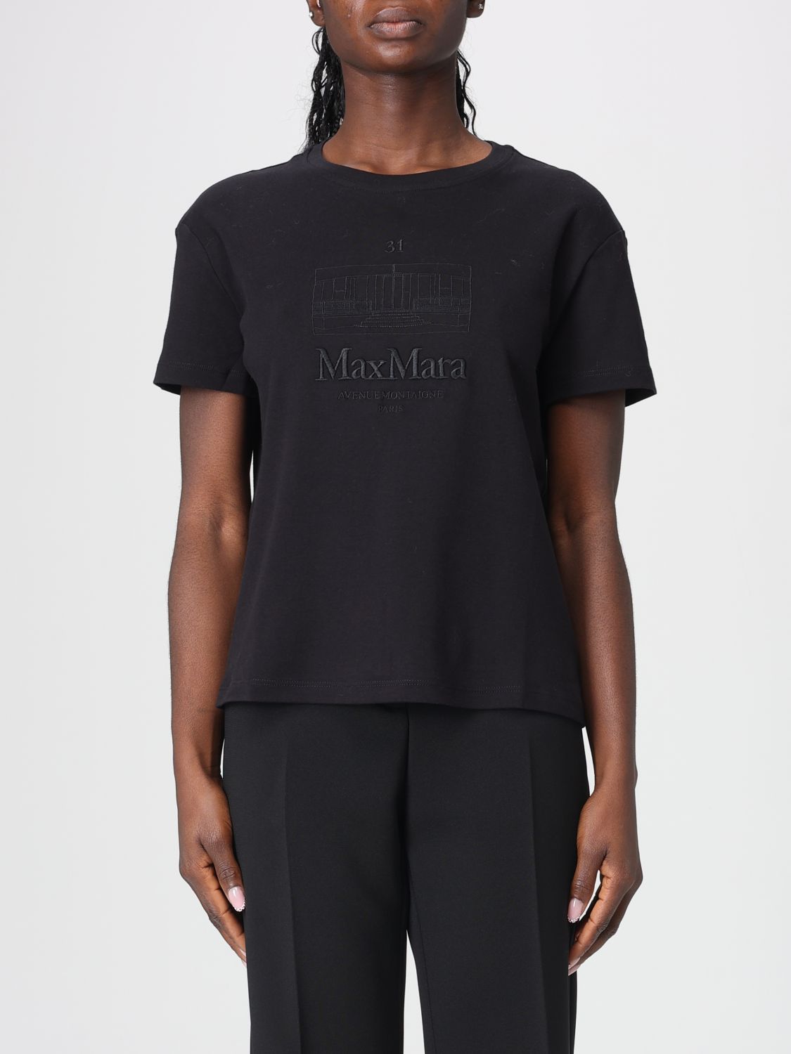 's Max Mara Cotton T-shirts With Logo In Black