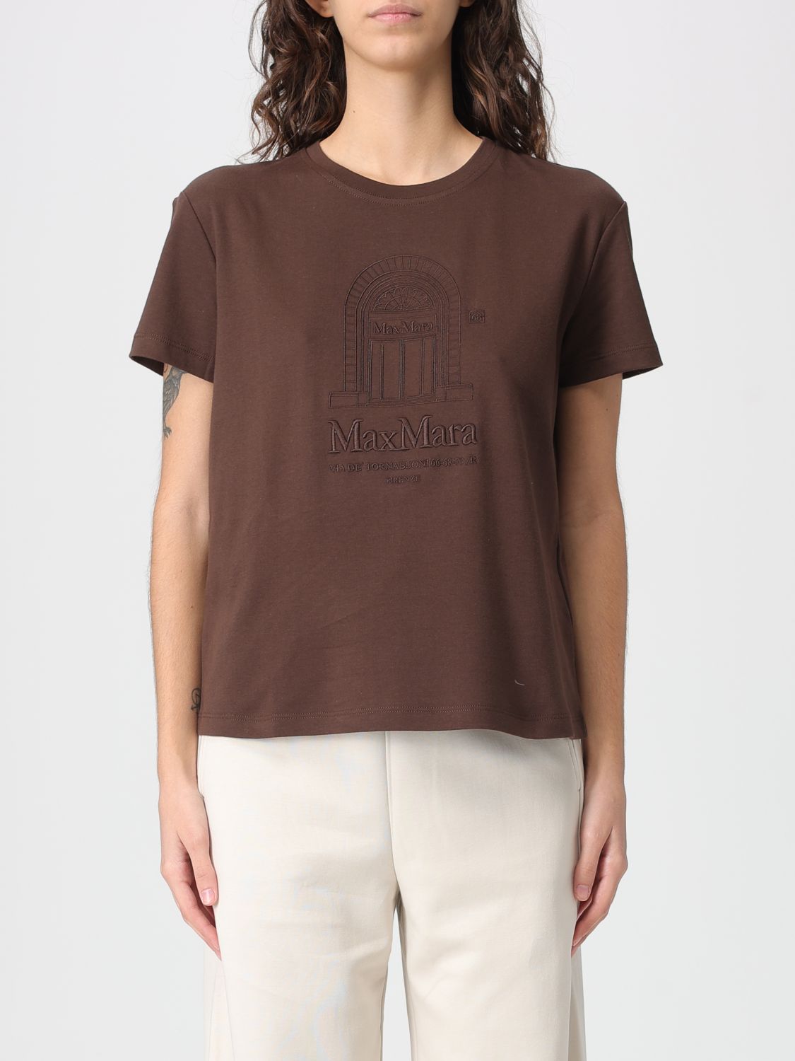 's Max Mara Cotton T-shirts With Logo In Brown