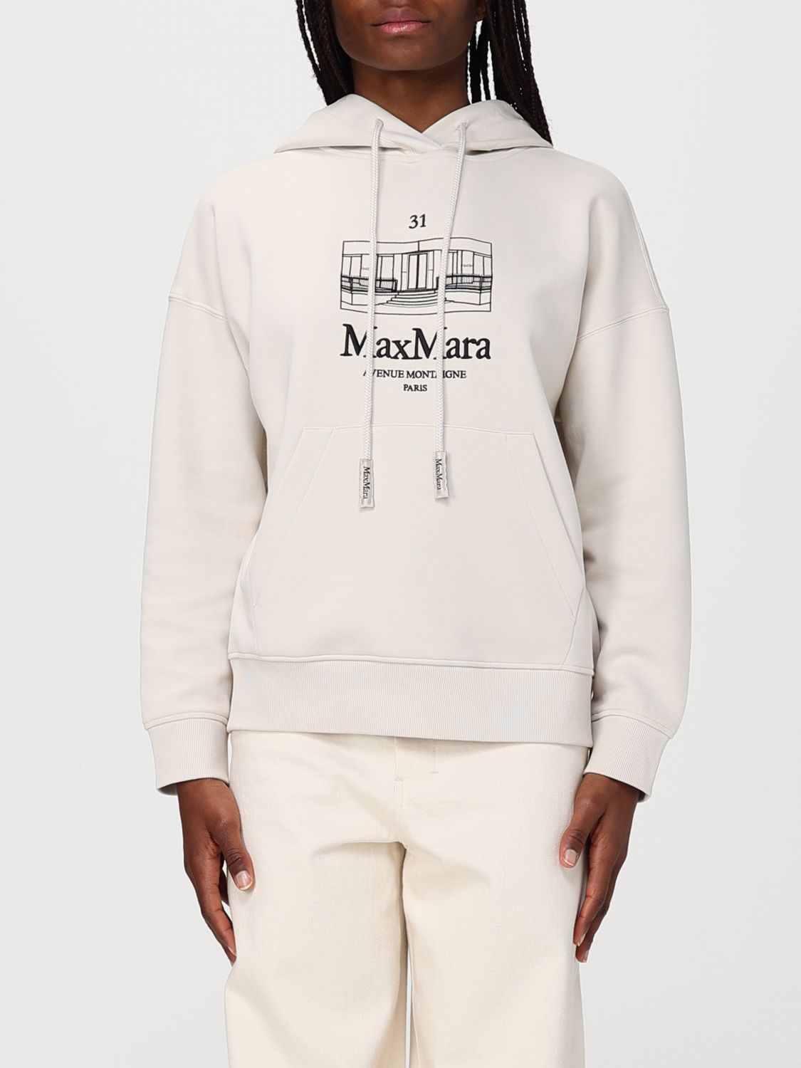 's Max Mara Cotton Hoodie With Logo In Neutral
