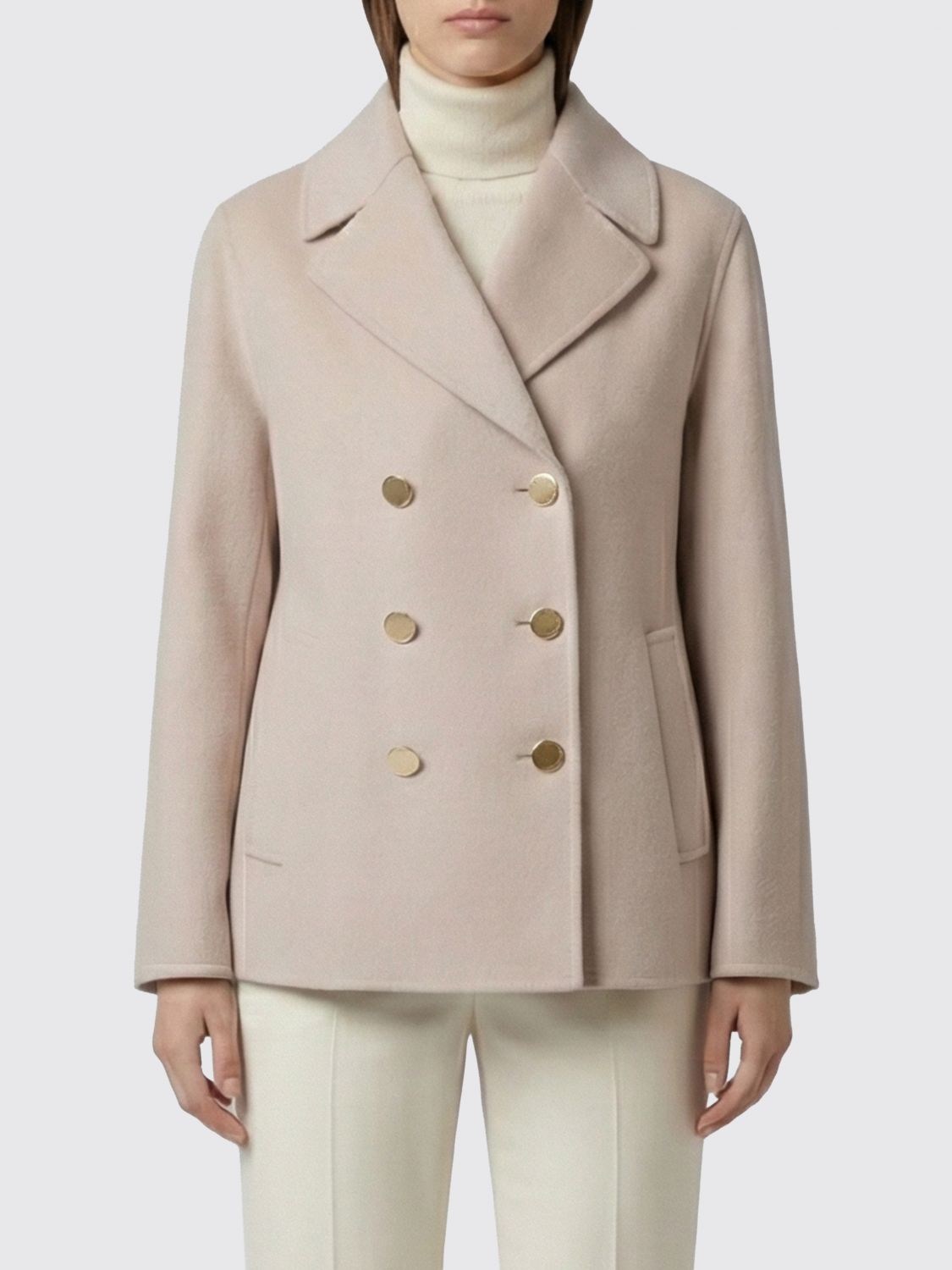 's Max Mara Double-breasted Coat In Virgin Wool In Neutral