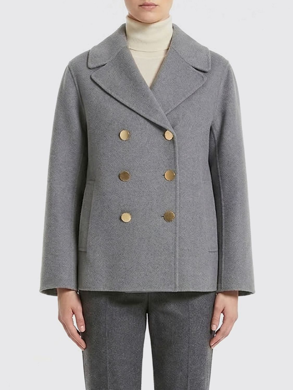 's Max Mara Double-breasted Coat In Virgin Wool In Gray