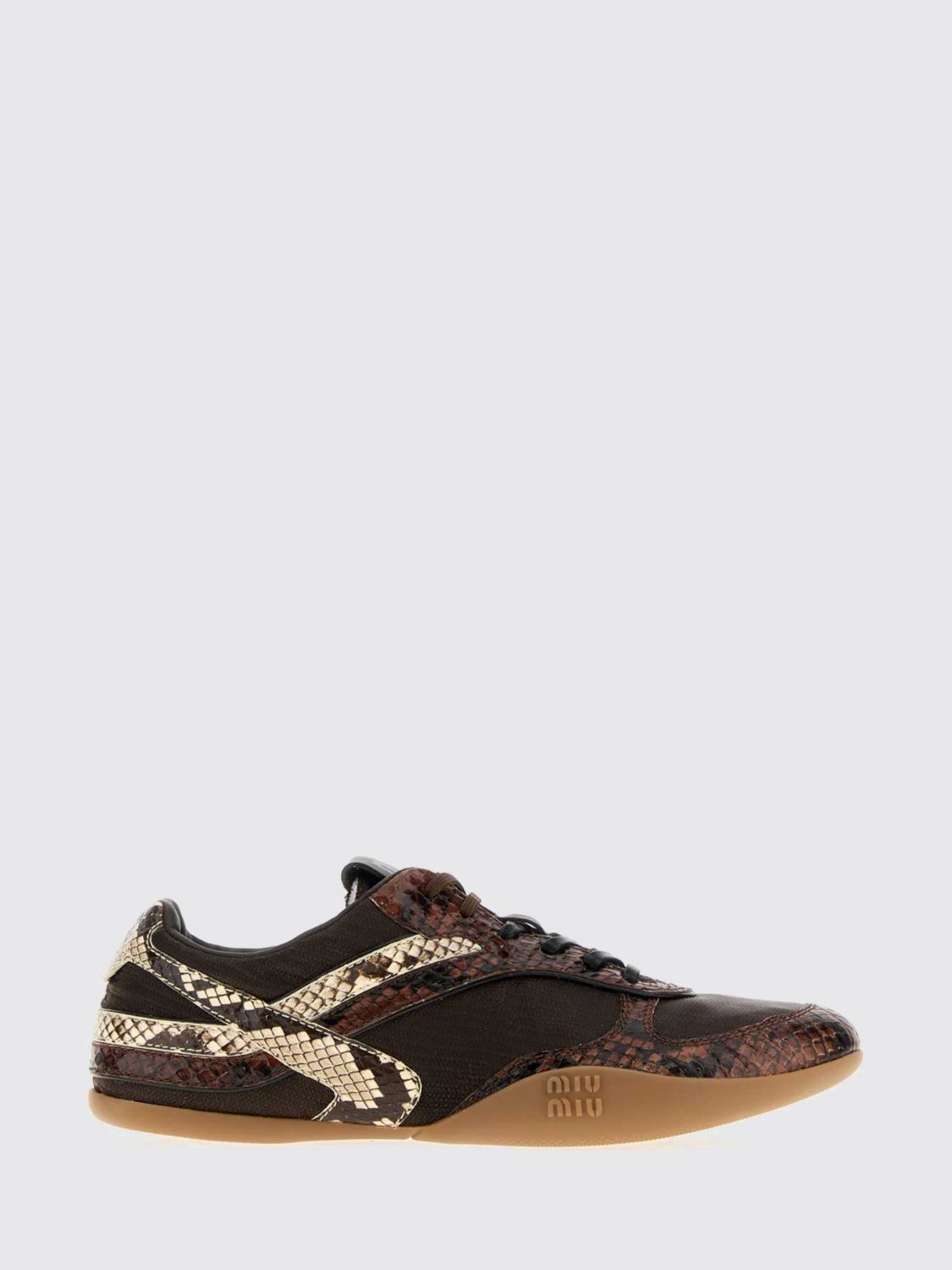 Miu Miu Gymnasium Technical Fabric And Python-print Ayers Leather Sneakers In Brown