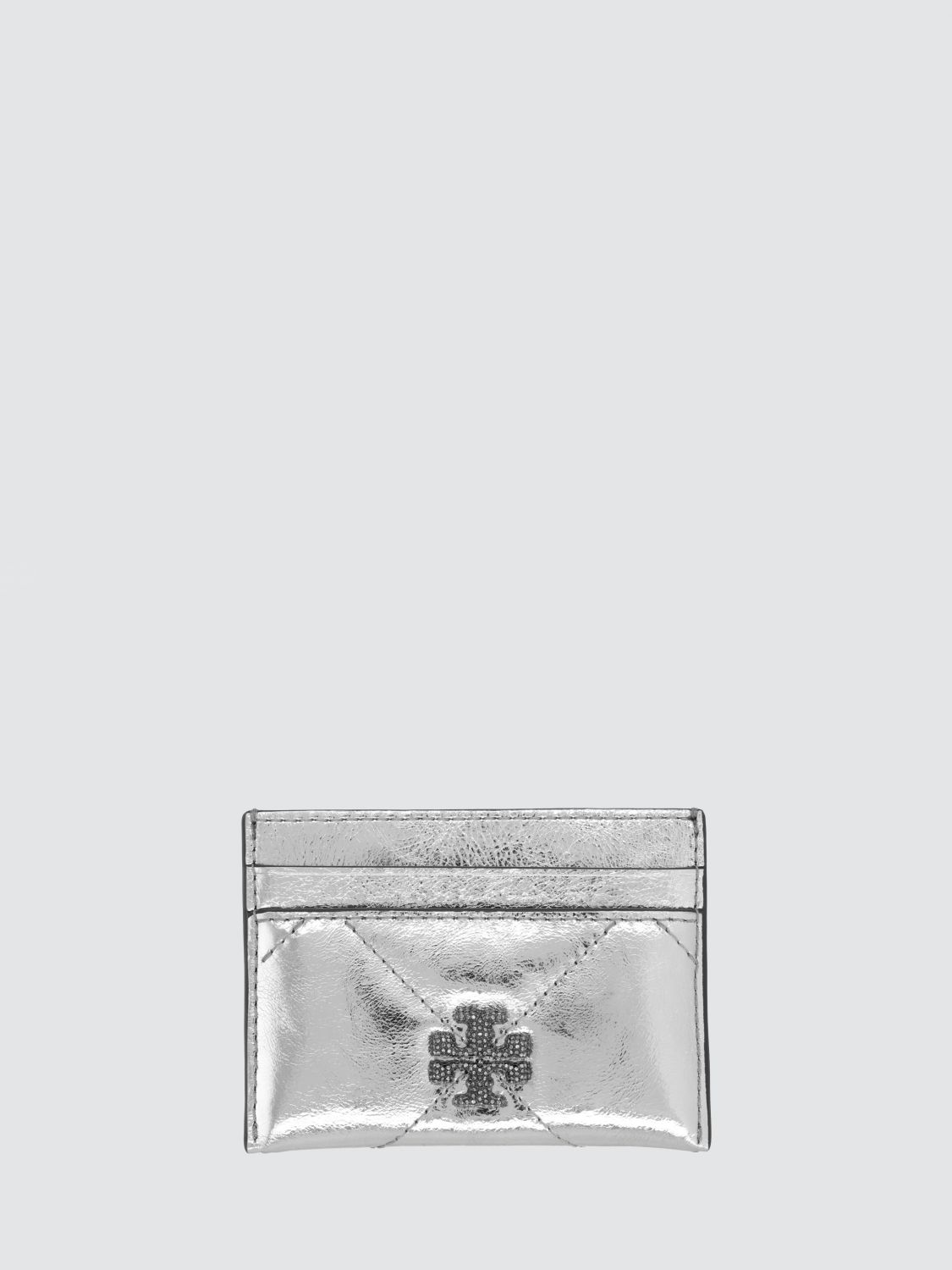 TORY BURCH Portacarte di credito Kira in pelle trapuntata con monogram di strass