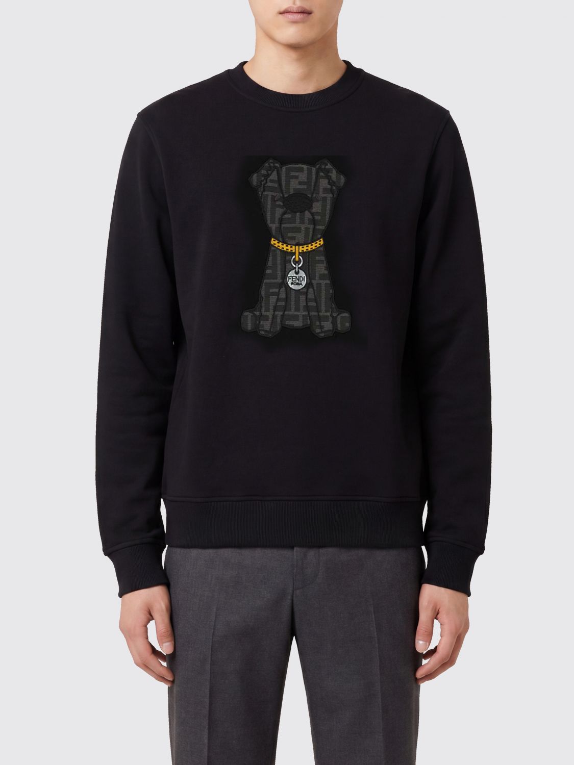 FENDI Felpa a girocollo in cotone con cagnolino FF