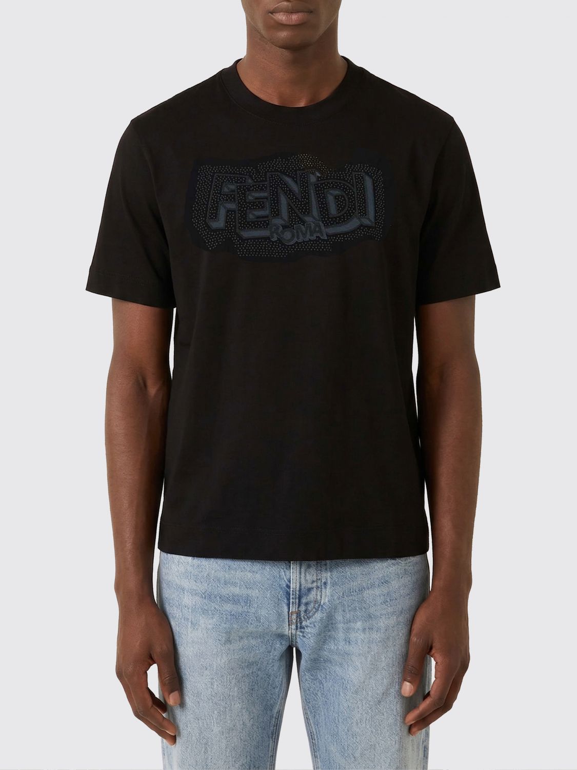 FENDI T-shirt in cotone con logo ricamato
