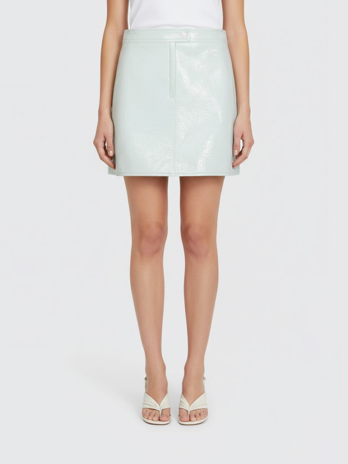 Gonna mini Courrèges in cotone spalmato