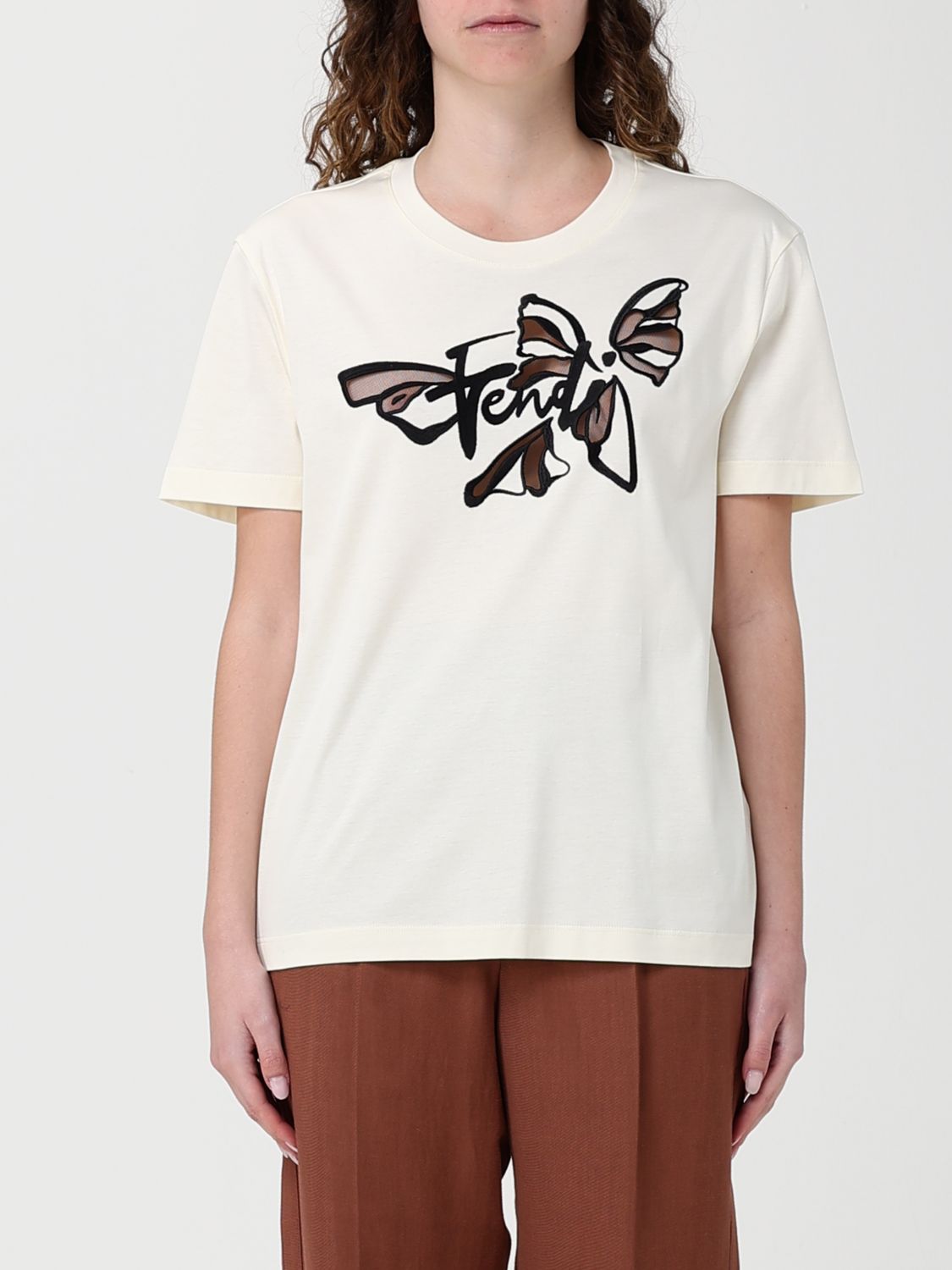 FENDI T-shirts in cotone con ricami