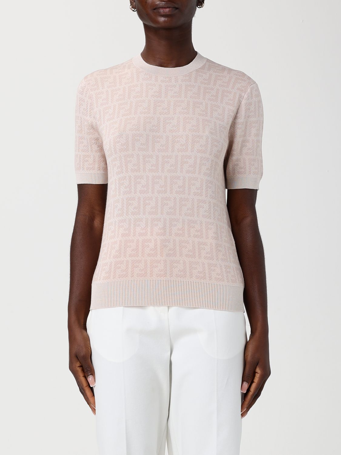 FENDI Pullover girocollo in lana e seta con motivo monogram