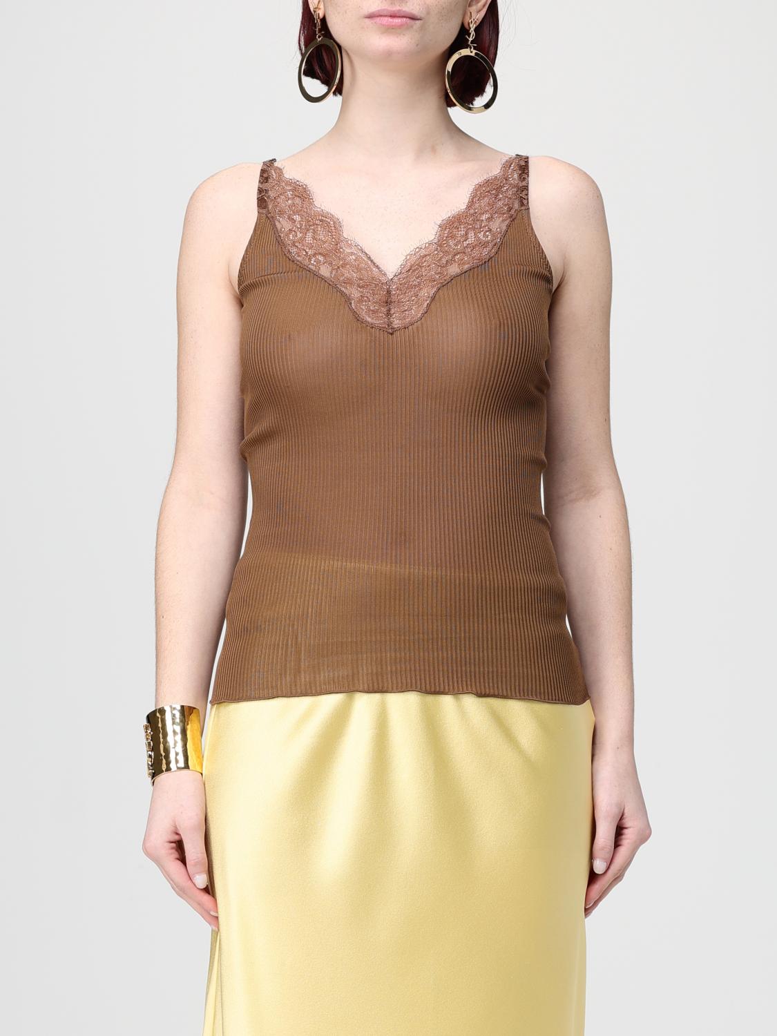 SAINT LAURENT Top in maglia con inserti in pizzo