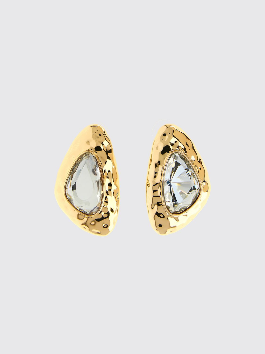 SELF-PORTRAIT Hammered brass earrings with crystals