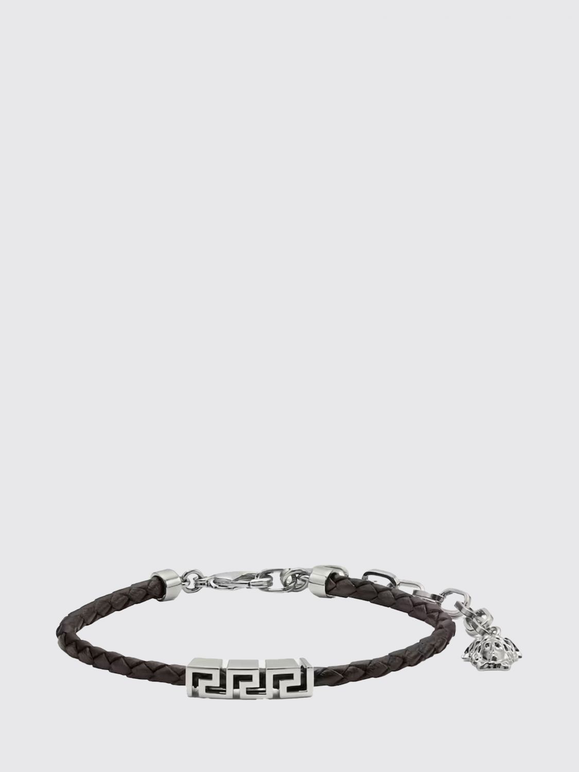 VERSACE Bracciale Greca in pelle intrecciata ed ottone