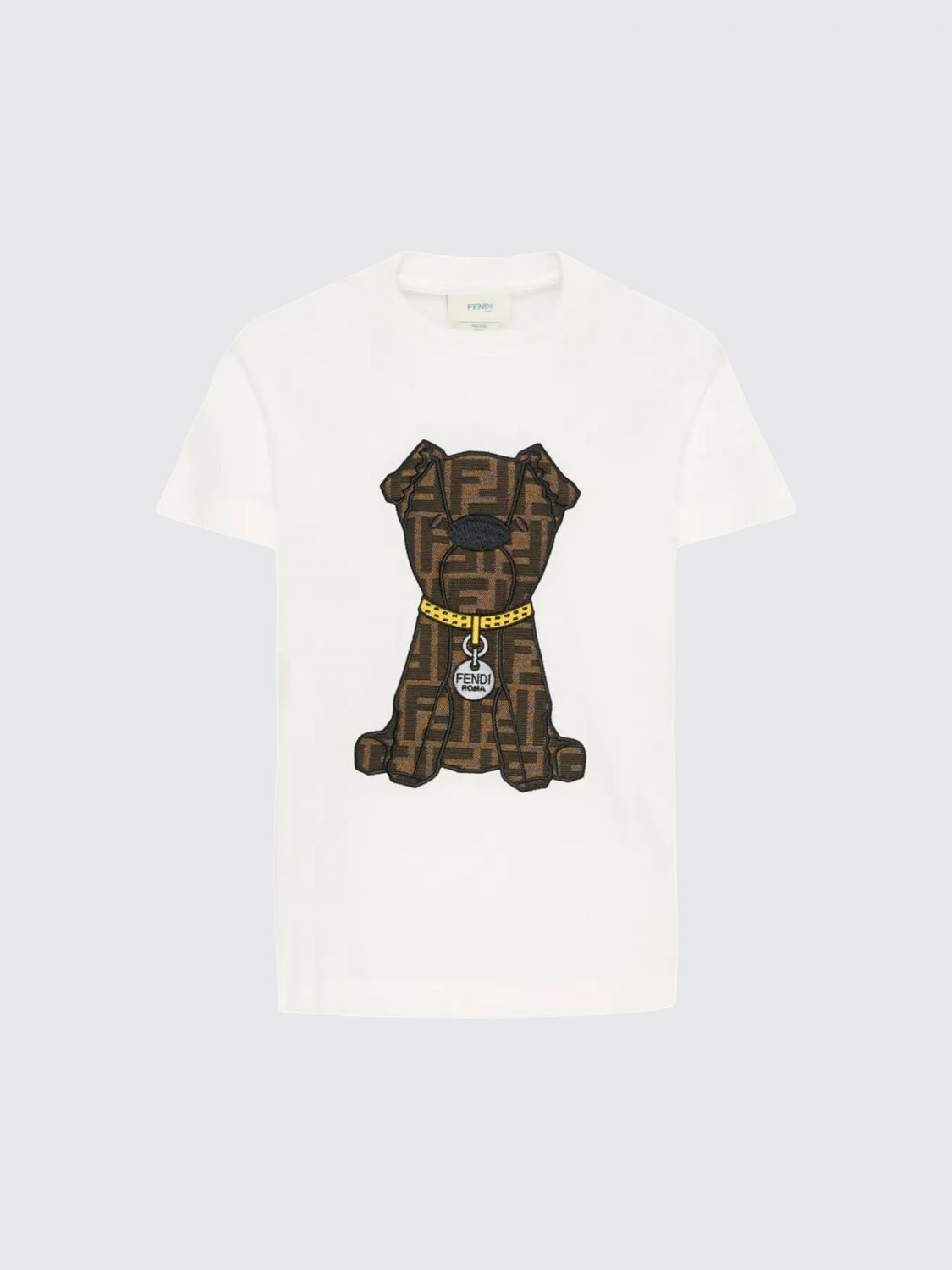 FENDI T-shirt in cotone con ricamo Dog FF