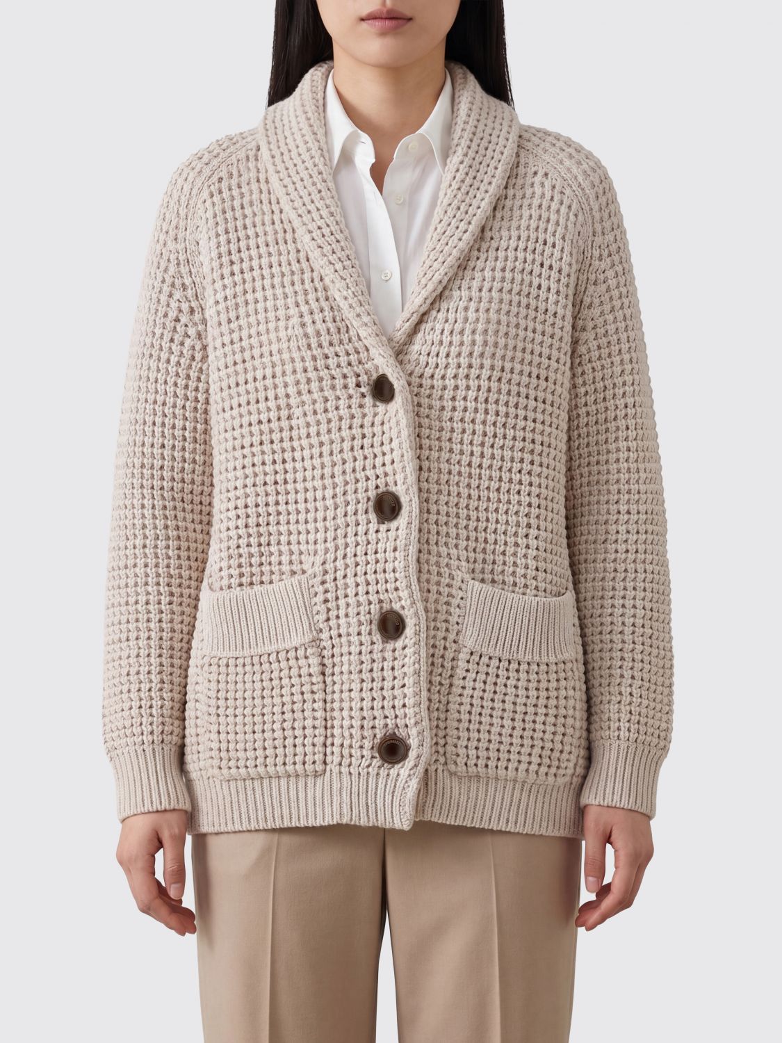 BRUNELLO CUCINELLI Cardigan in cotone all'uncinetto