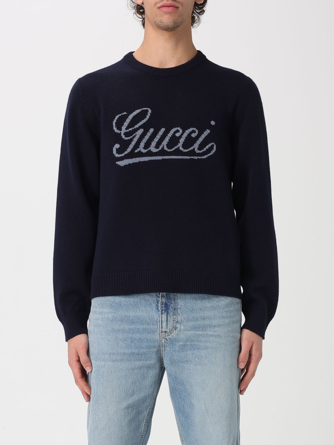 GUCCI Pullover girocollo in lana con logo