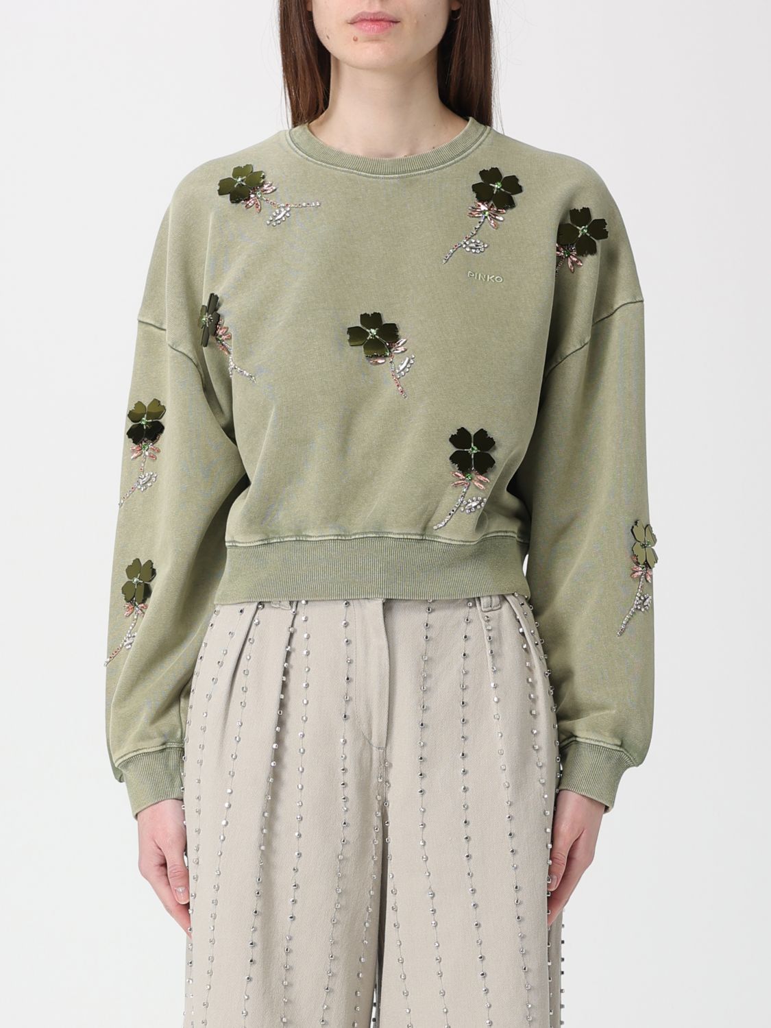 Felpa a girocollo con fiori all-over Pinko