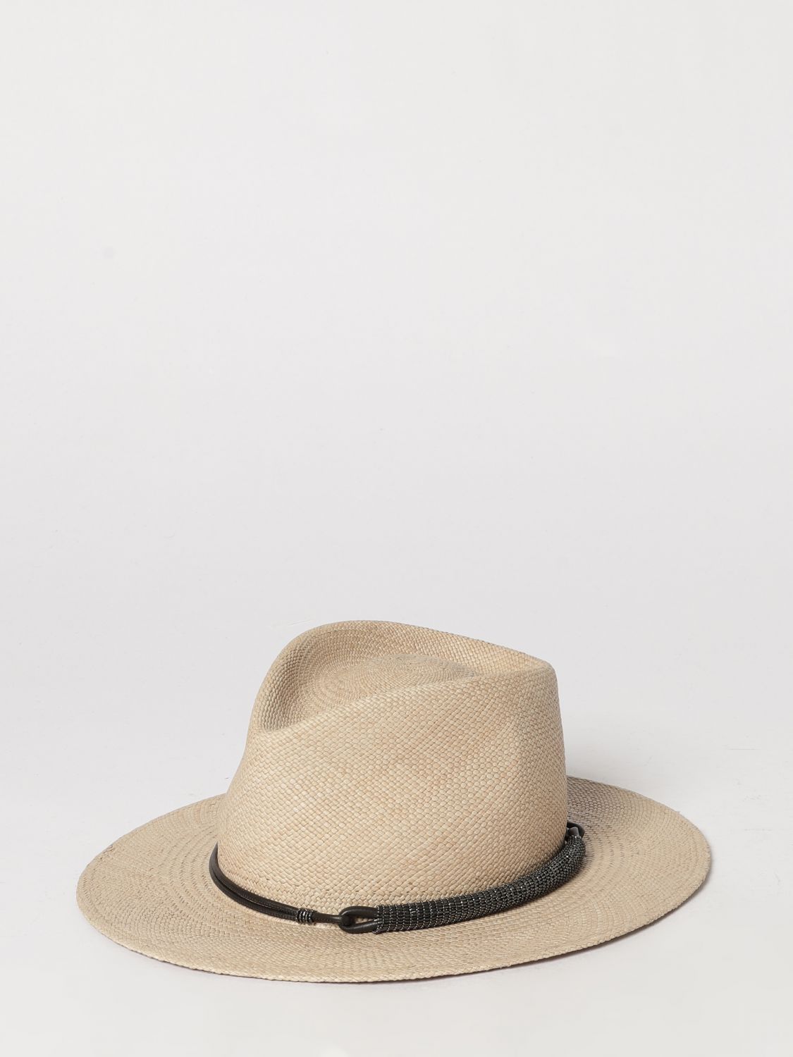 BRUNELLO CUCINELLI Cappello in rafia con fettuccia gioiello