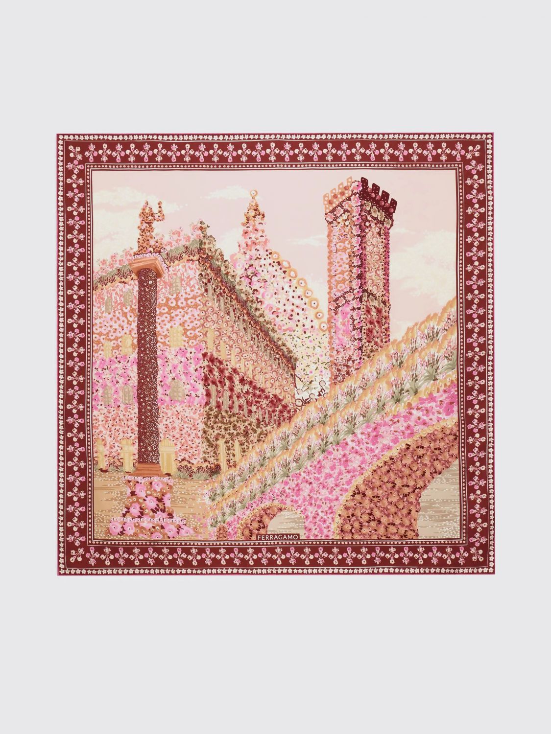FERRAGAMO Foulard Palazzo Spini Feroni in seta con stampa floreale