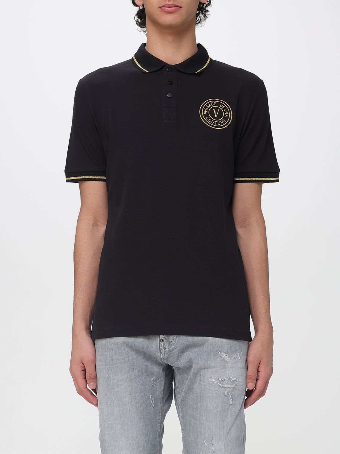 VERSACE JEANS COUTURE Polo Shirt Men color Black　VERSACE JEANS COUTURE ポロシャツ メンズ カラー ブラック VERSACE