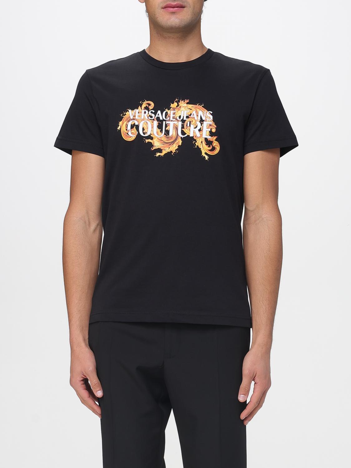 VERSACE JEANS COUTURE T-Shirt Men color Black　VERSACE JEANS COUTURE Tシャツ メンズ カラー ブラック VERSACE