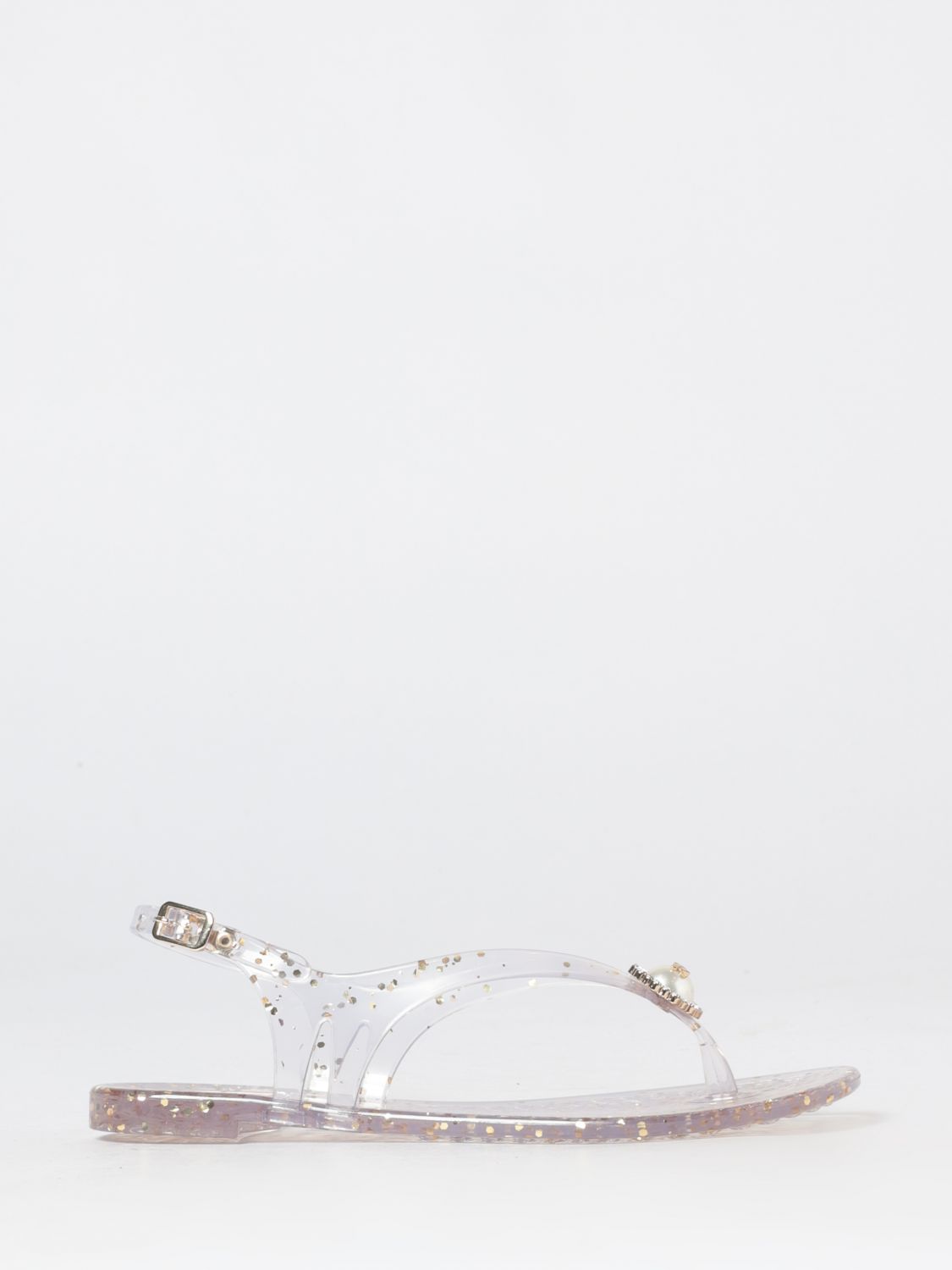 CASADEI Sandalo ad infradito in pvc glitter con strass e perle sintetiche