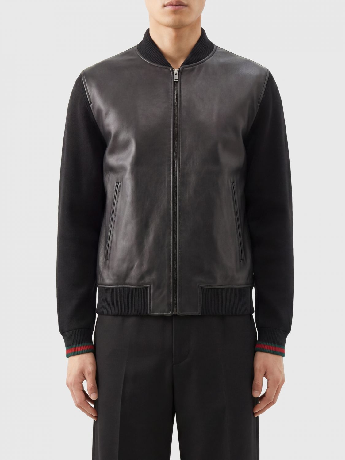 GUCCI Bomber in nappa di agnello e maglia di lana e cotone
